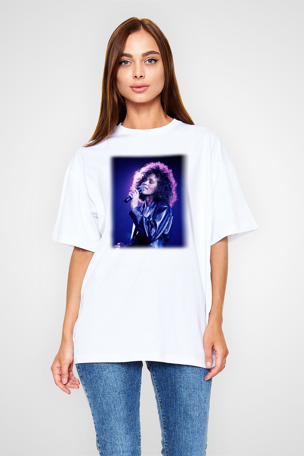 Whitney Houston Beyaz Unisex Oversize Tişört T-Shirt