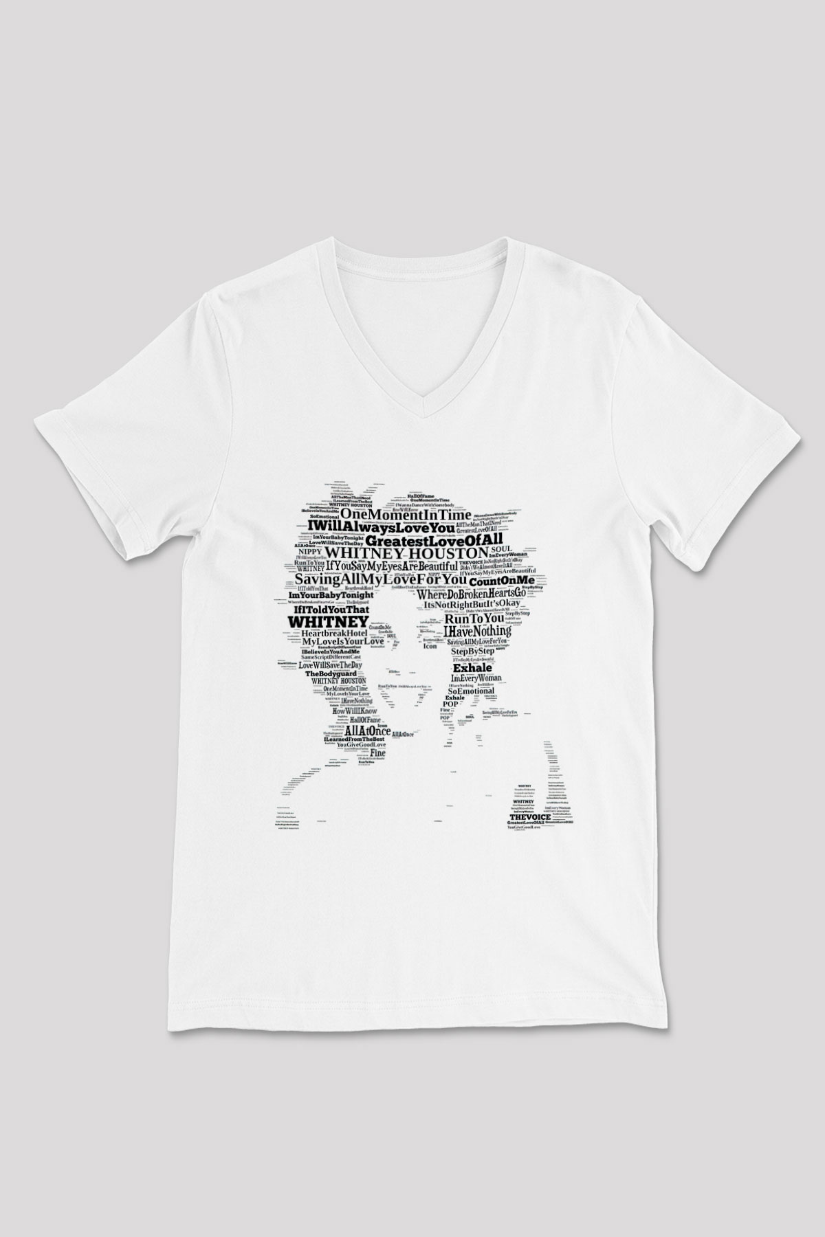 Whitney Houston Beyaz Unisex V Yaka Tişört