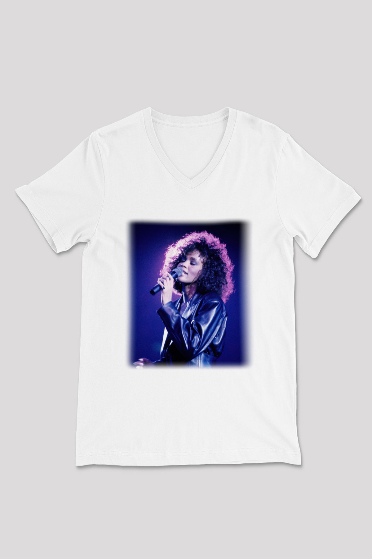 Whitney Houston Beyaz Unisex V Yaka Tişört T-Shirt