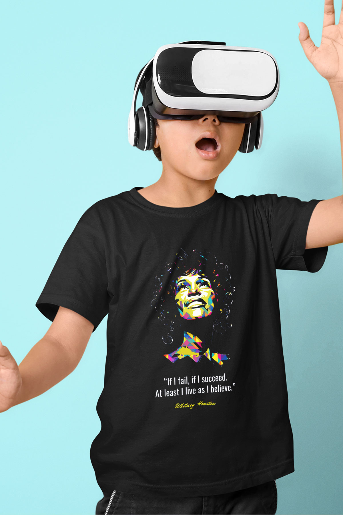 Whitney Houston Siyah Unisex Çocuk Tişört