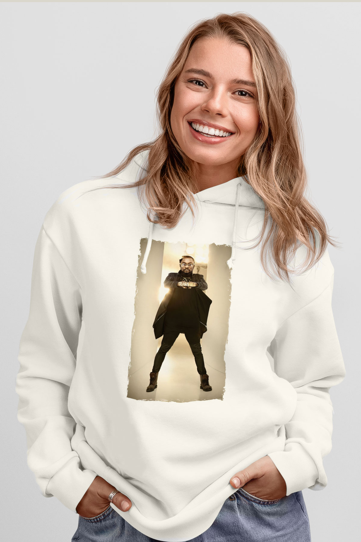Will.I.Am Beyaz Unisex Kapüşonlu Sweatshirt