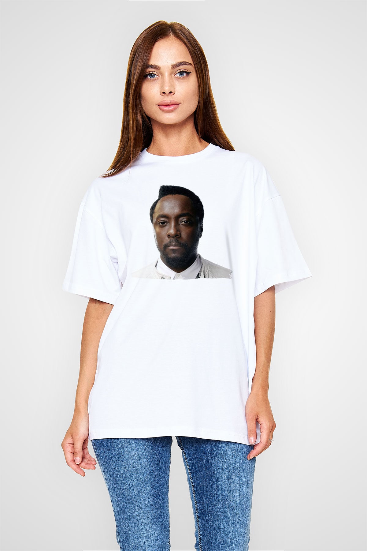 Will.I.Am Beyaz Oversize Tişört Oversize T-shirt - TişörtFabrikası