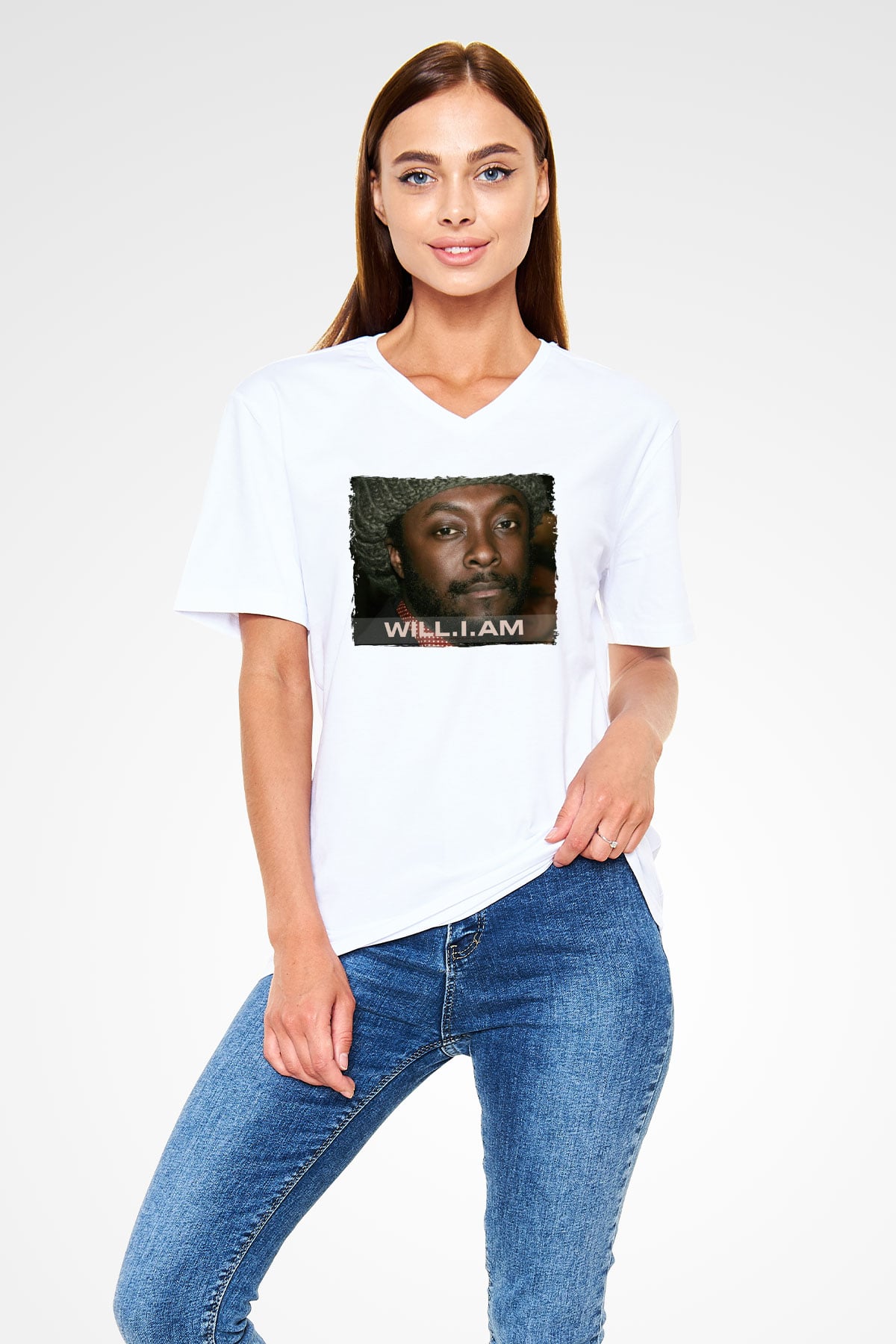 Will.I.Am Beyaz Unisex V Yaka Tişört