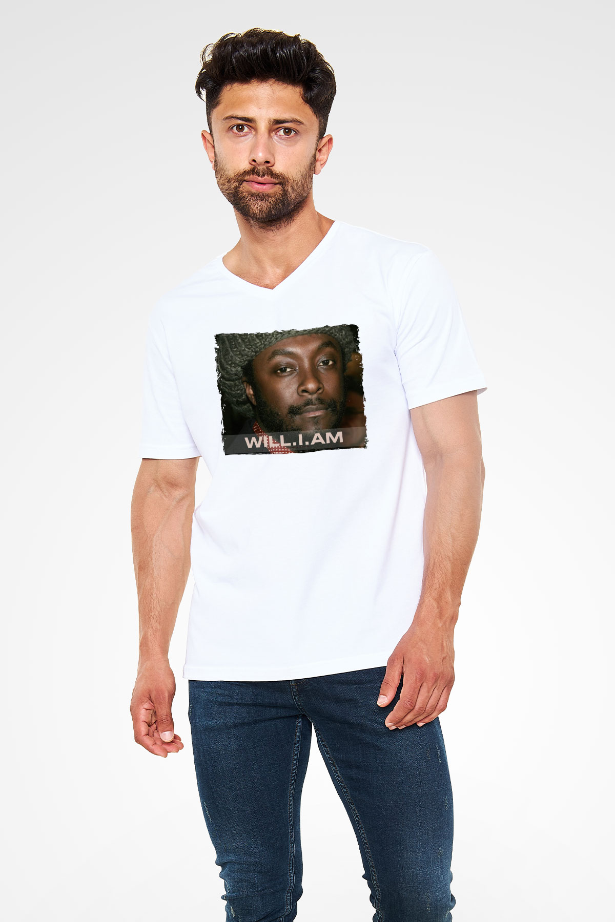 Will.I.Am Beyaz Unisex V Yaka Tişört