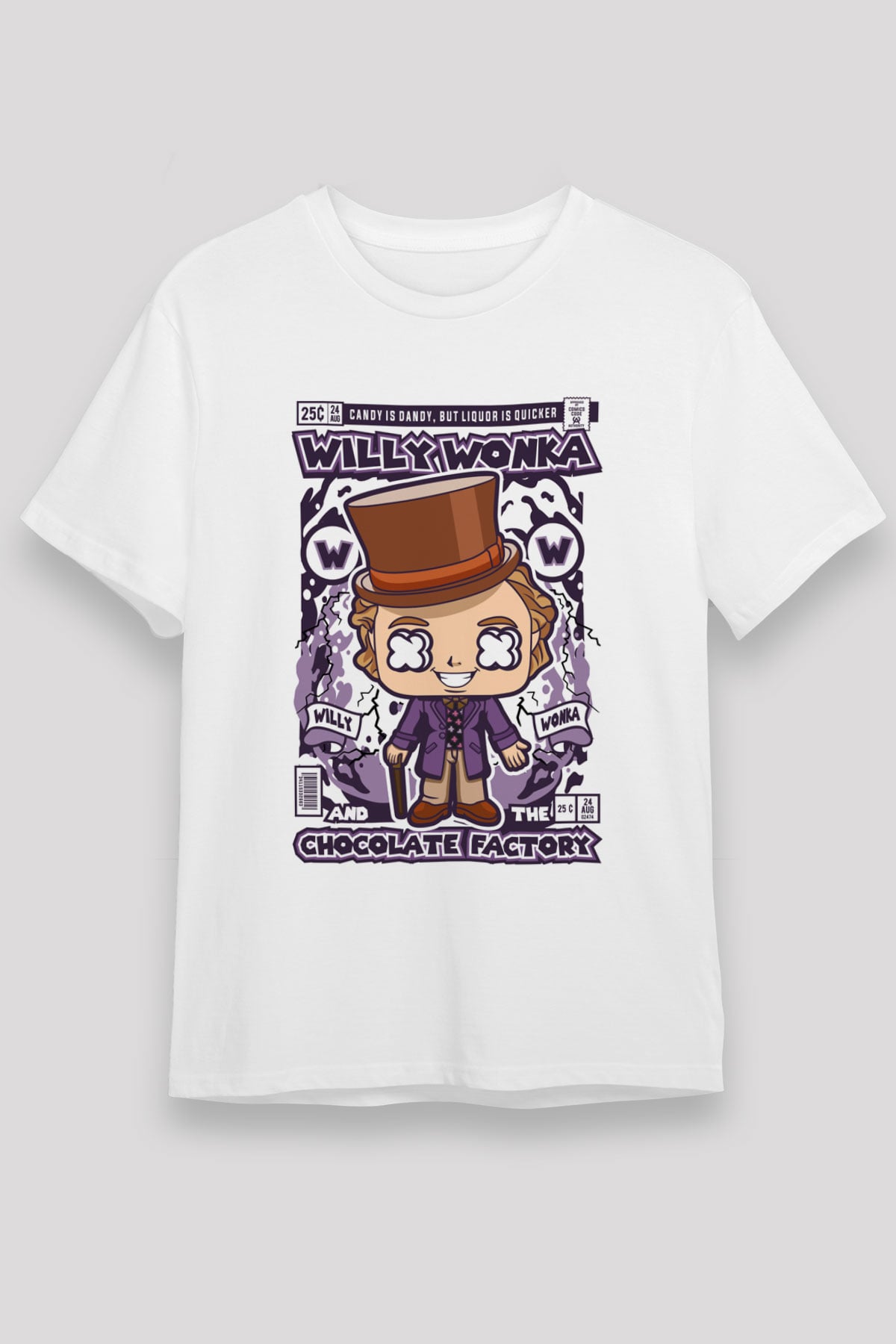 Willy Wonka Çikolata Fabrikası Baskılı Unisex Beyaz Tişört