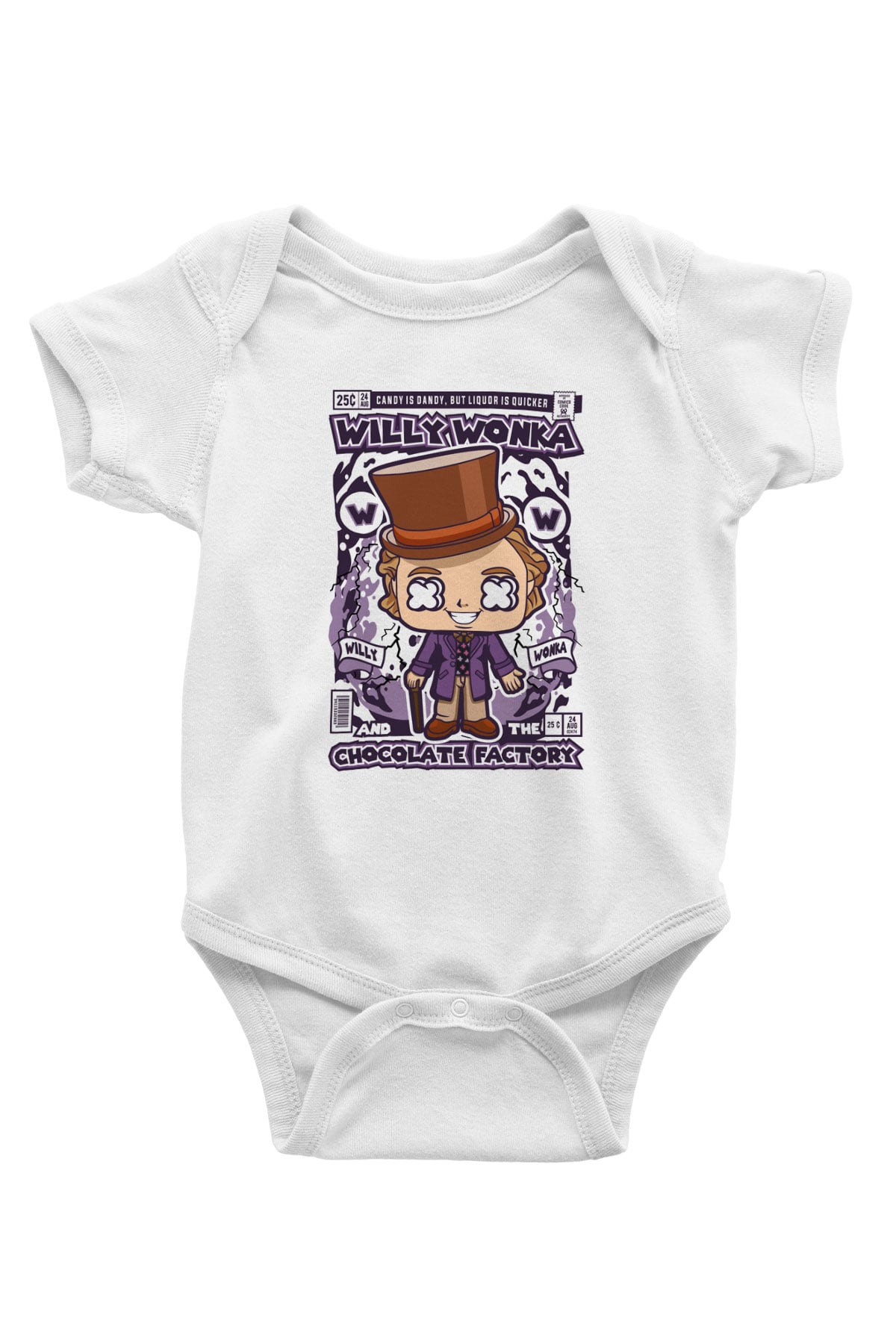 Willy Wonka Çikolata Fabrikası Baskılı Unisex Beyaz Bebek Body - Zıbın