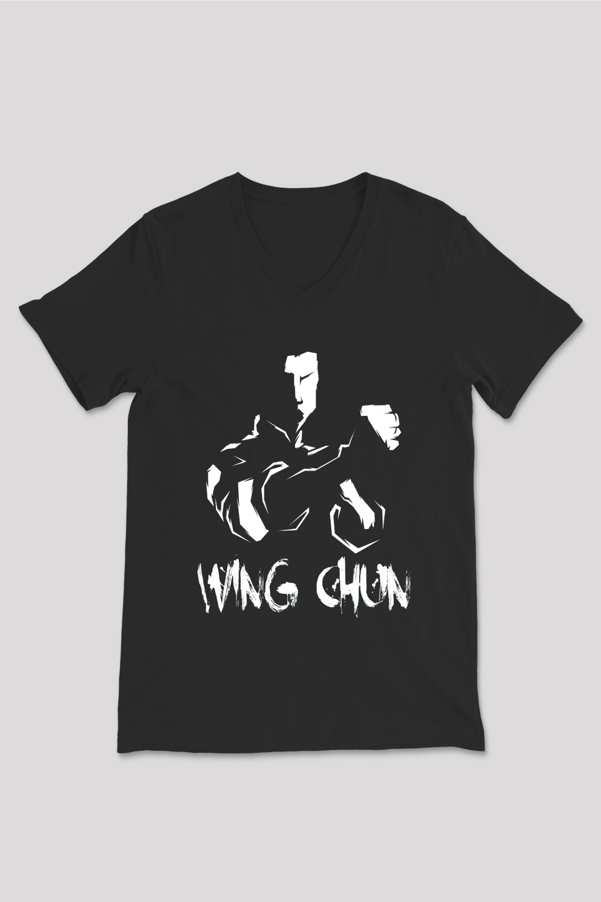 Wing Chun Baskılı Unisex Siyah  V Yaka Tişört
