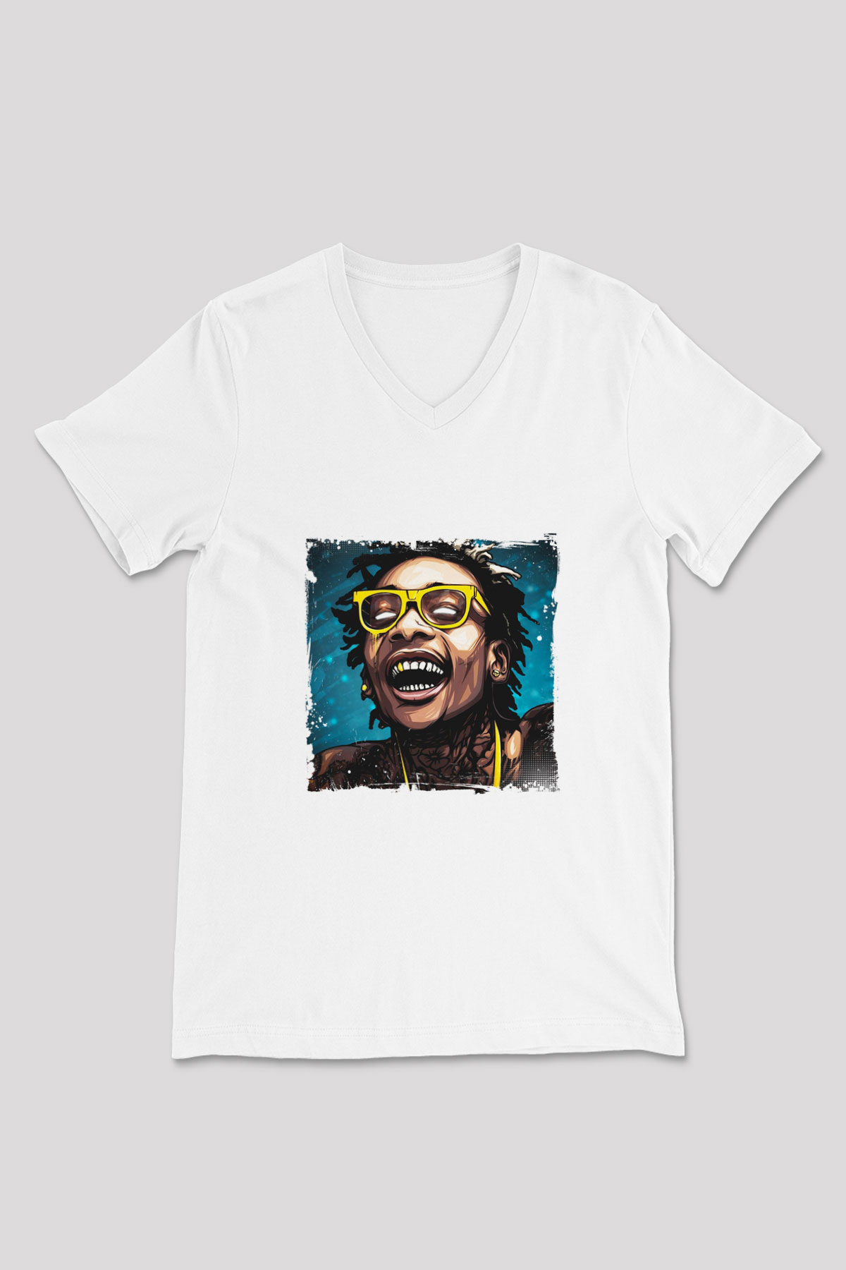 Wiz Khalifa Baskılı Beyaz V Yaka Unisex Tişört