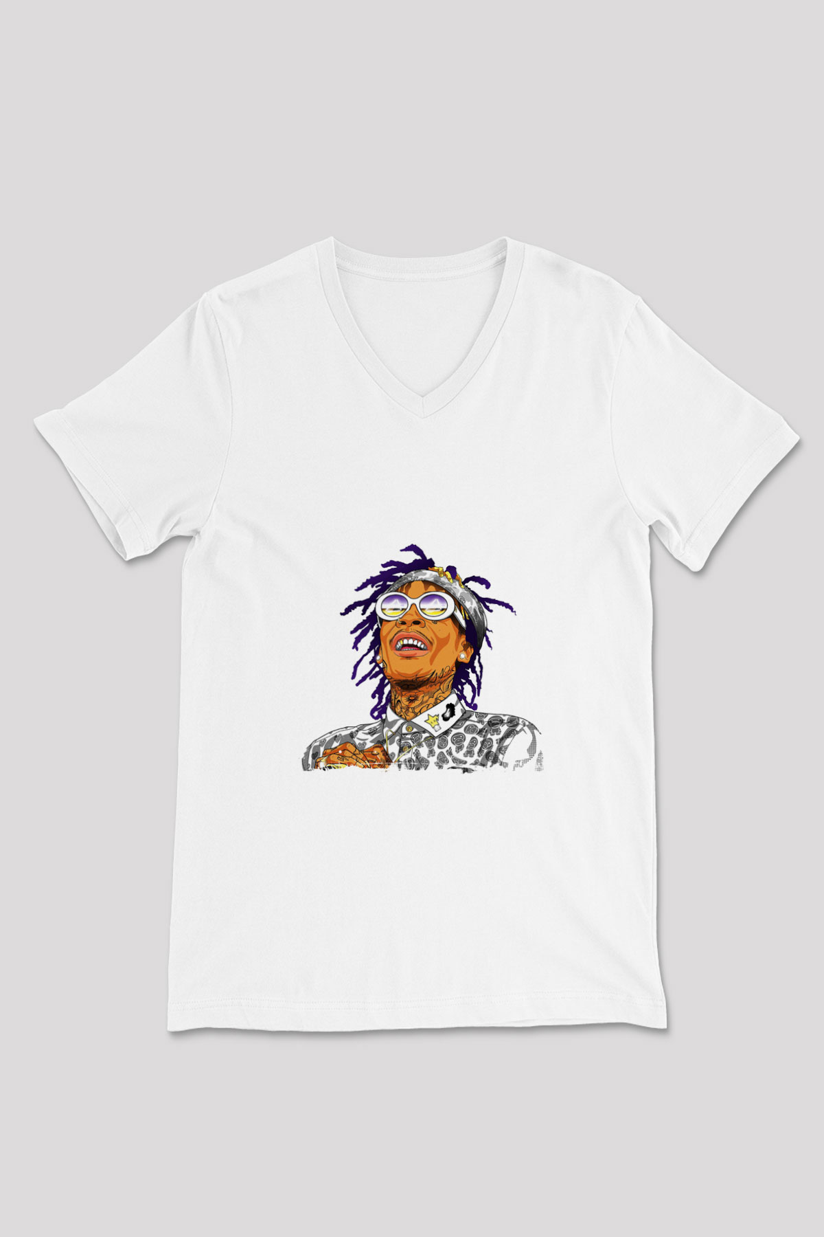 Wiz Khalifa Baskılı Beyaz V Yaka Unisex Tişört