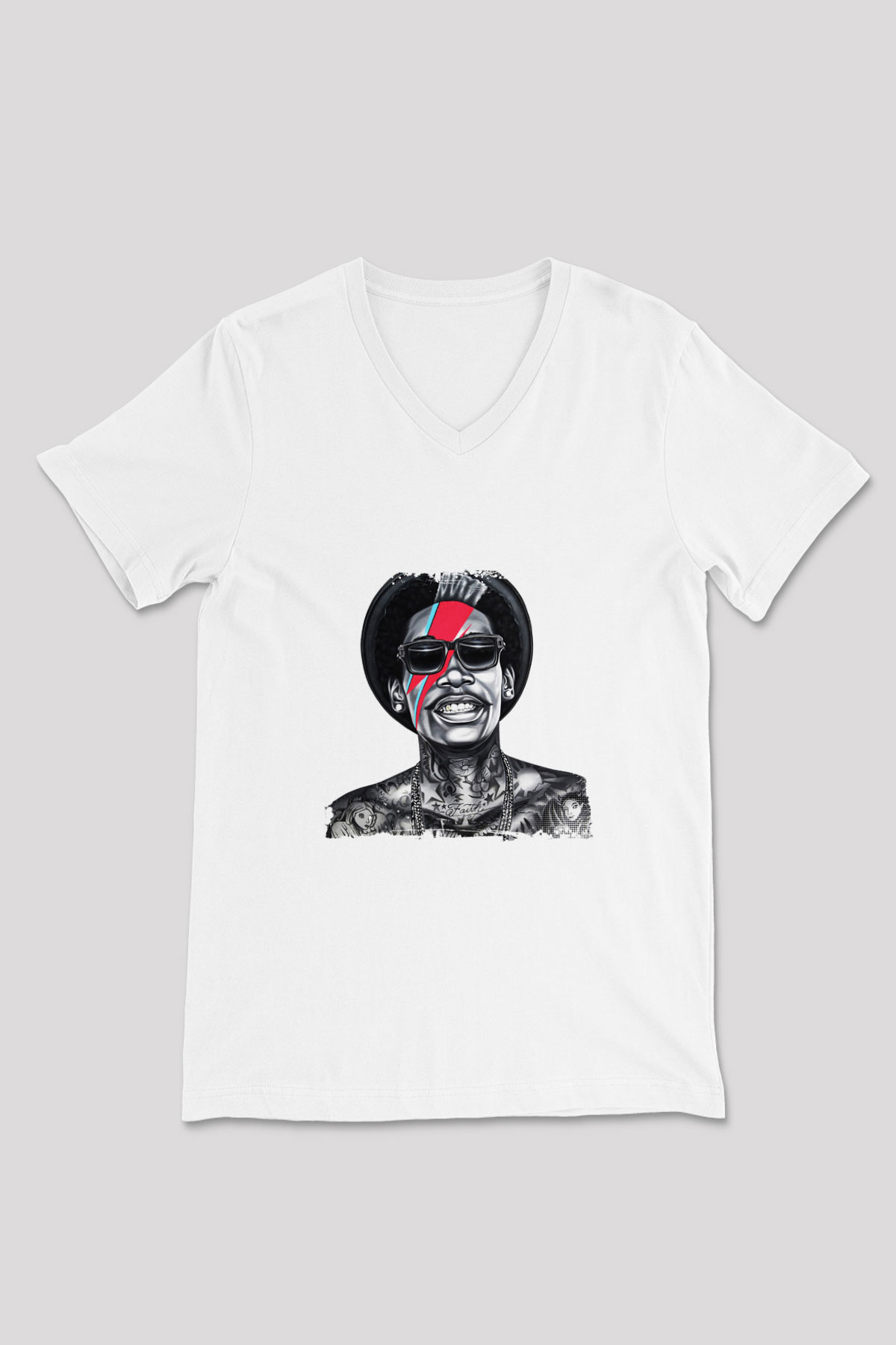 Wiz Khalifa Baskılı Beyaz V Yaka Unisex Tişört