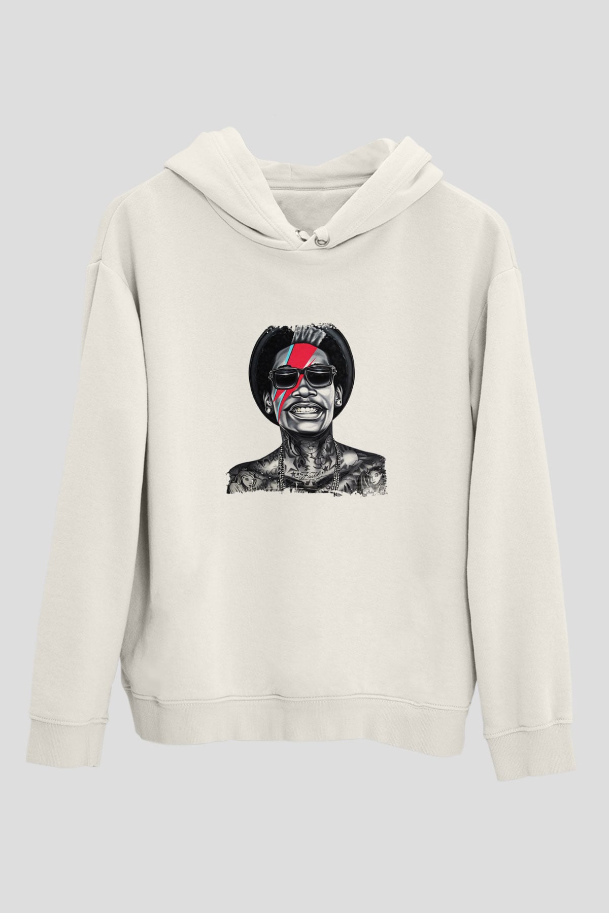 Wiz Khalifa Baskılı Unisex Beyaz Kapüşonlu Sweatshirt