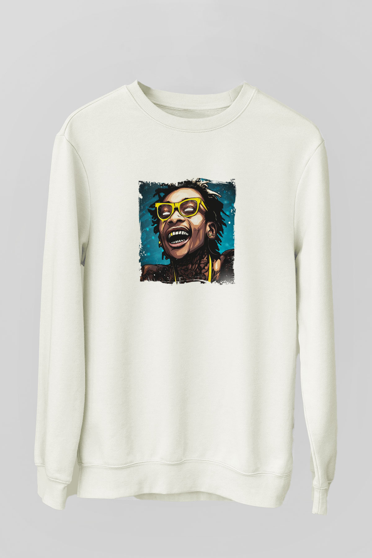 Wiz Khalifa Baskılı Unisex Beyaz Sweatshirt