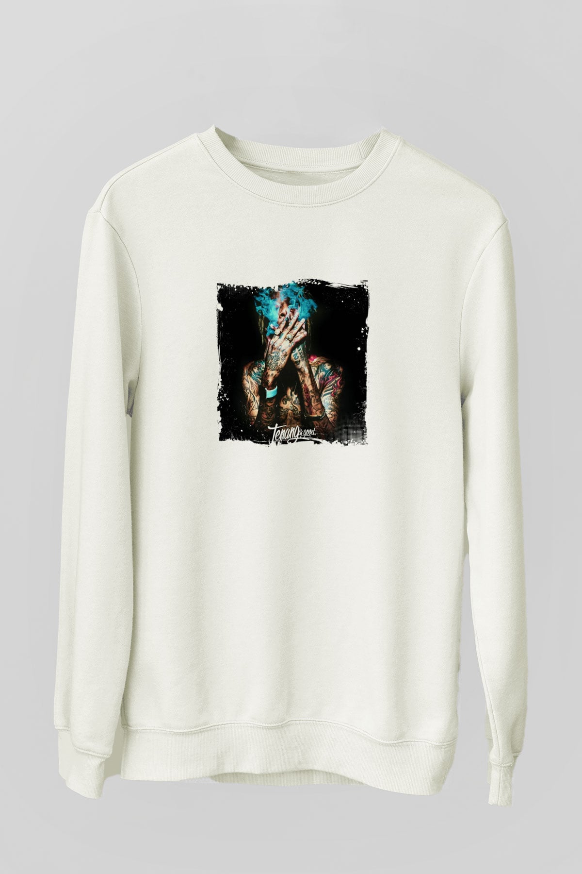 Wiz Khalifa Baskılı Unisex Beyaz Sweatshirt