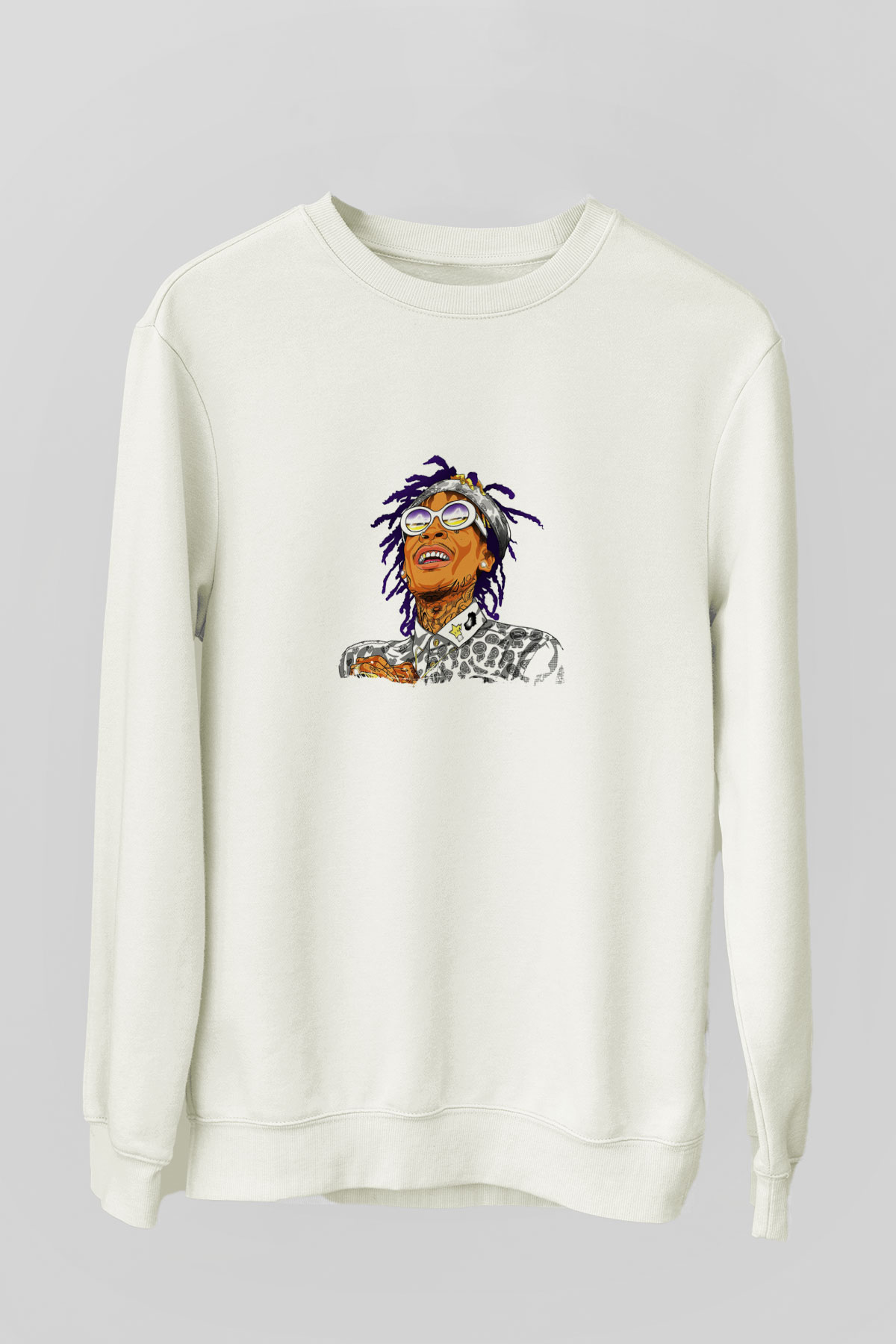 Wiz Khalifa Baskılı Unisex Beyaz Sweatshirt