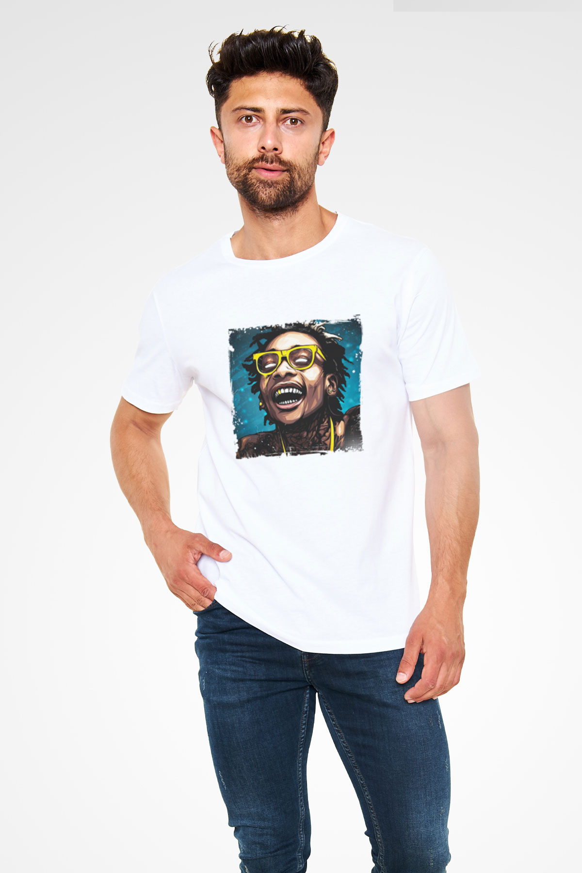 Wiz Khalifa Baskılı Unisex Beyaz Tişört