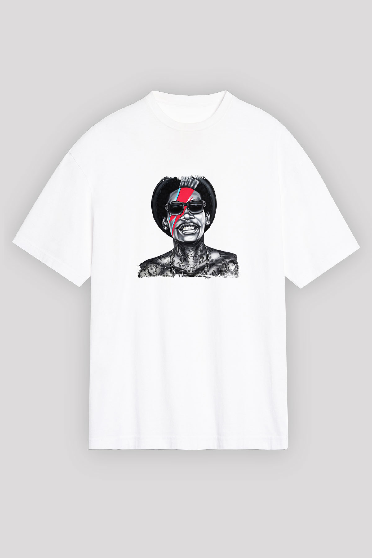 Wiz Khalifa Baskılı Oversize Beyaz Tişört