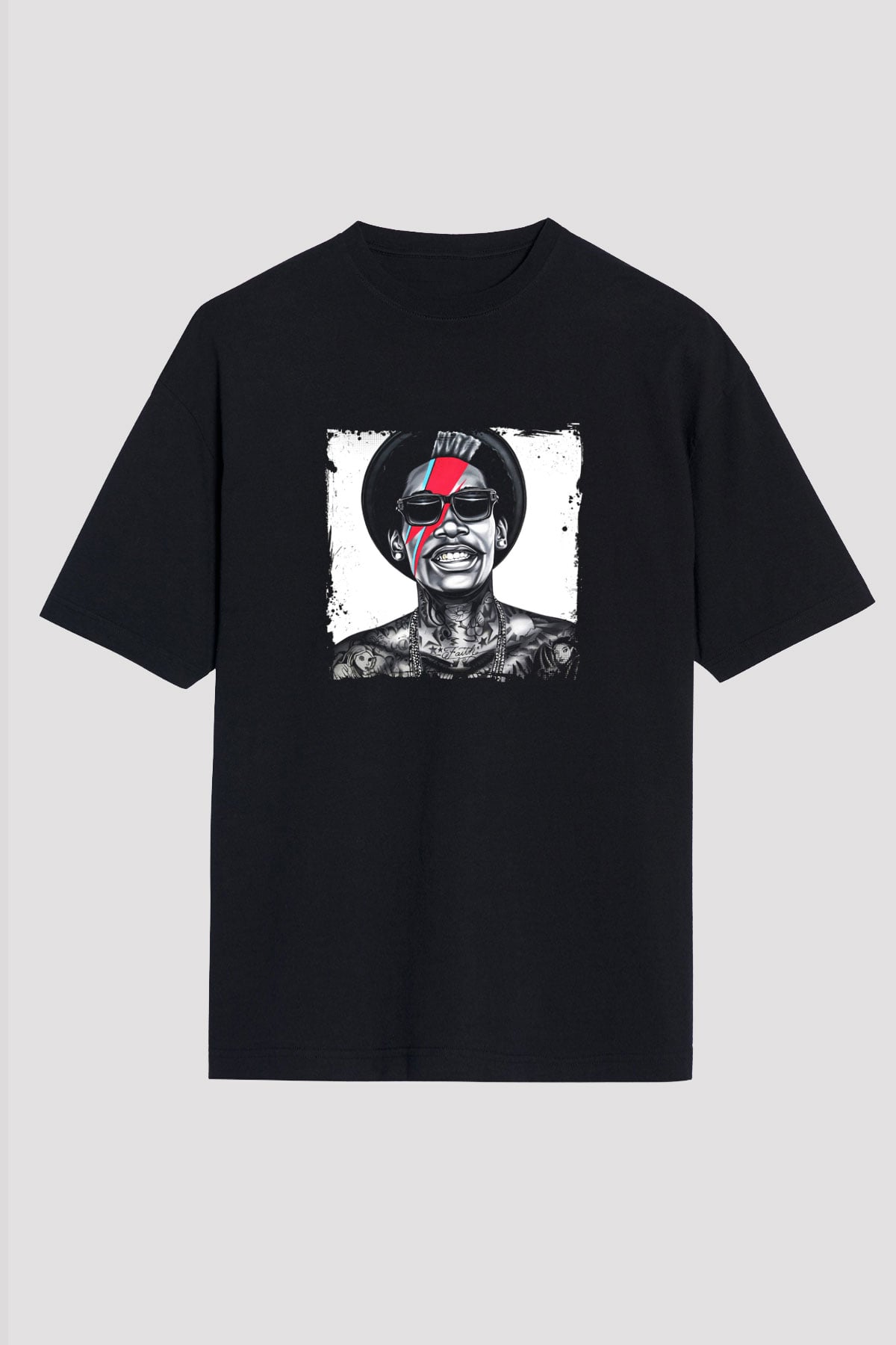 Wiz Khalifa Baskılı Unisex Oversize Siyah Tişört