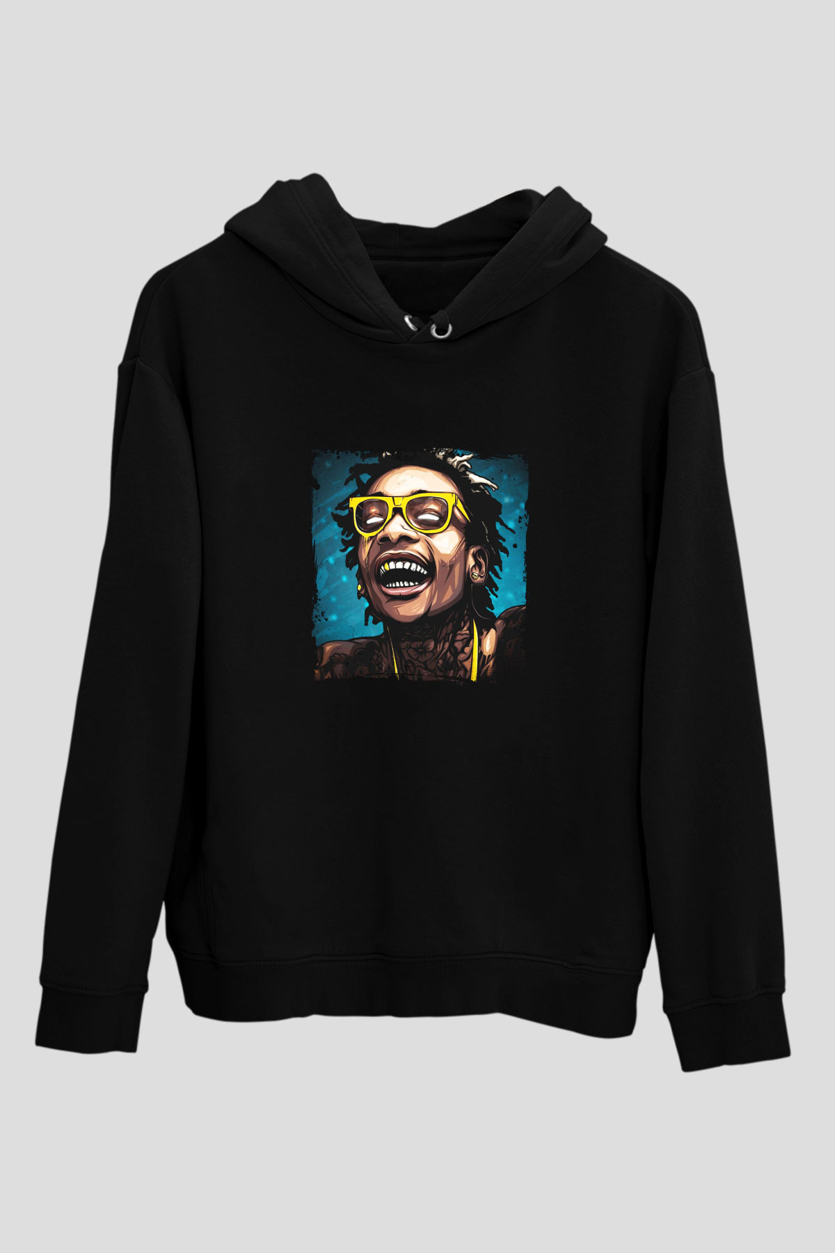 Wiz Khalifa Baskılı Unisex Siyah Hoodie