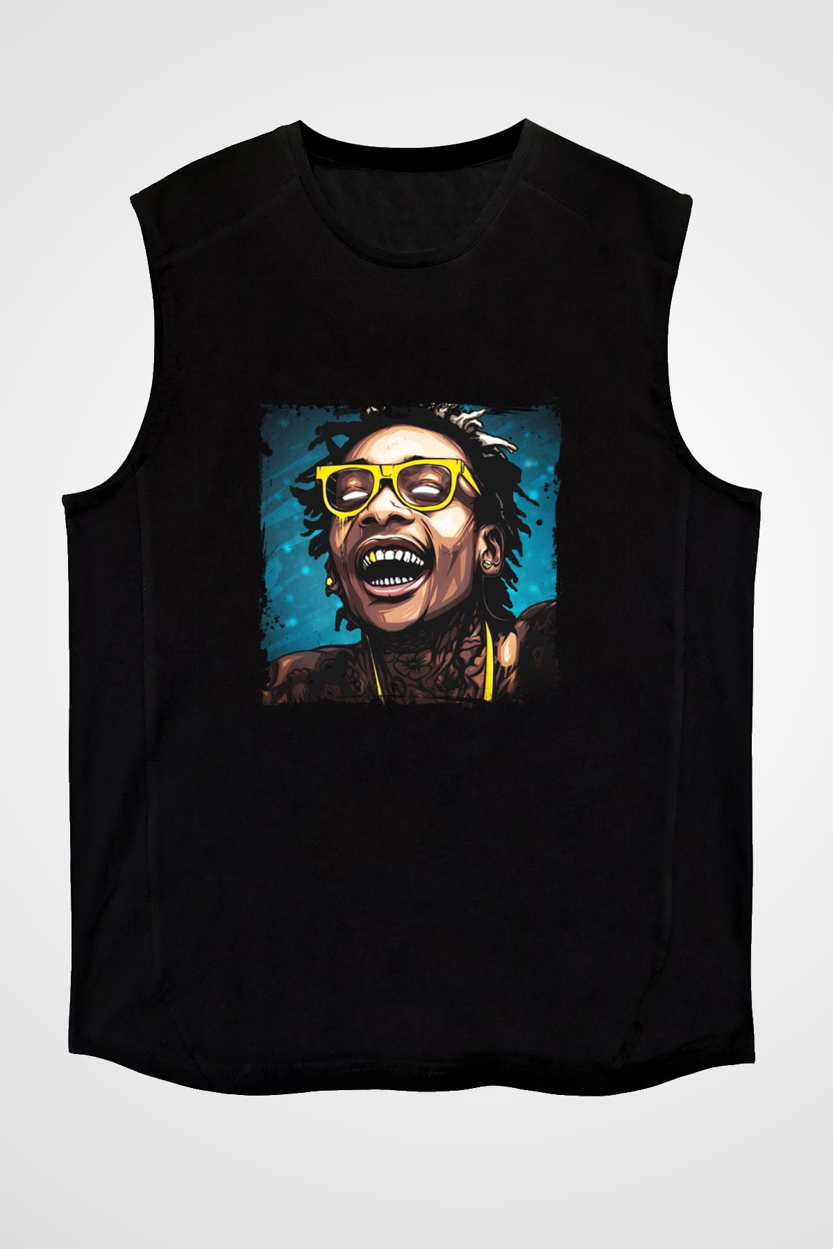 Wiz Khalifa Baskılı Unisex Siyah Kolsuz Tişört