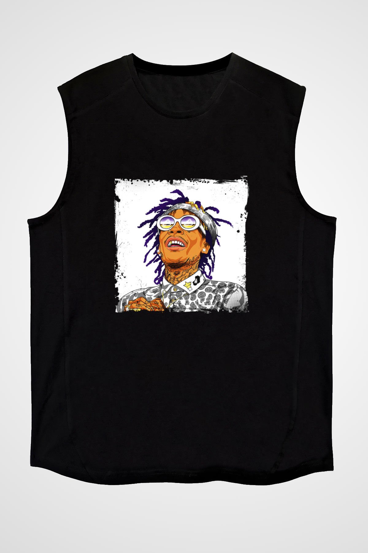 Wiz Khalifa Baskılı Unisex Siyah Kolsuz Tişört