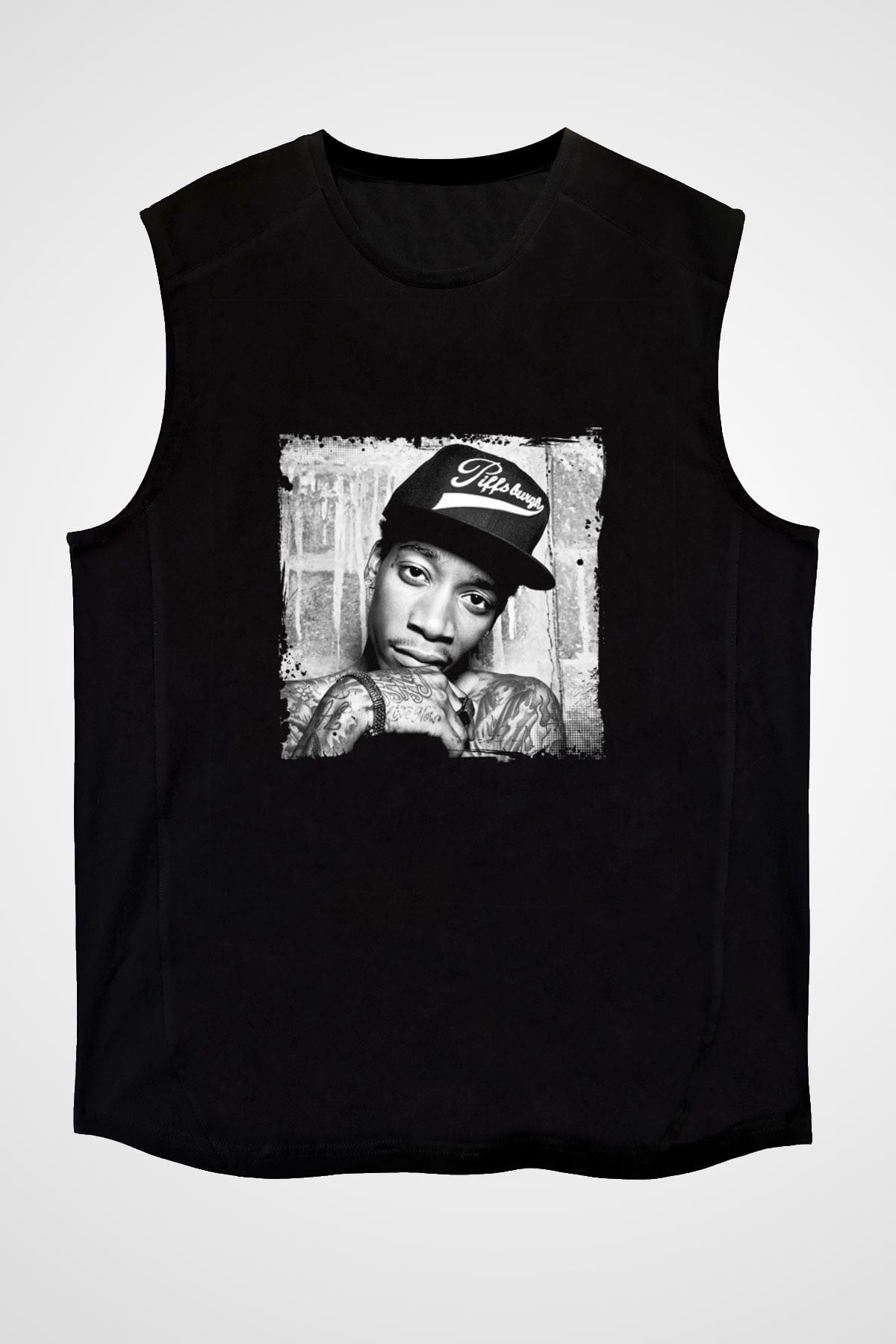 Wiz Khalifa Baskılı Unisex Siyah Kolsuz Tişört