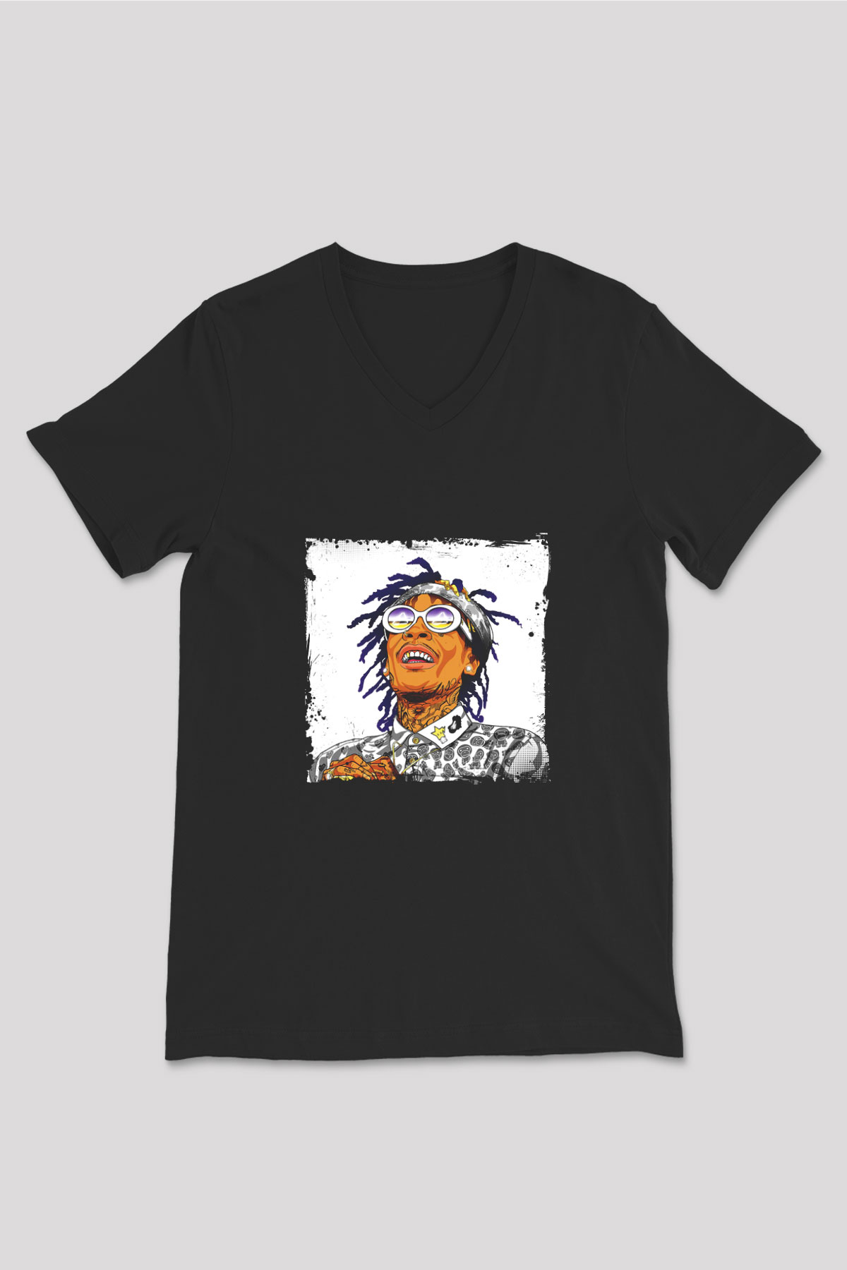 Wiz Khalifa Baskılı Unisex Siyah V Yaka Tişört
