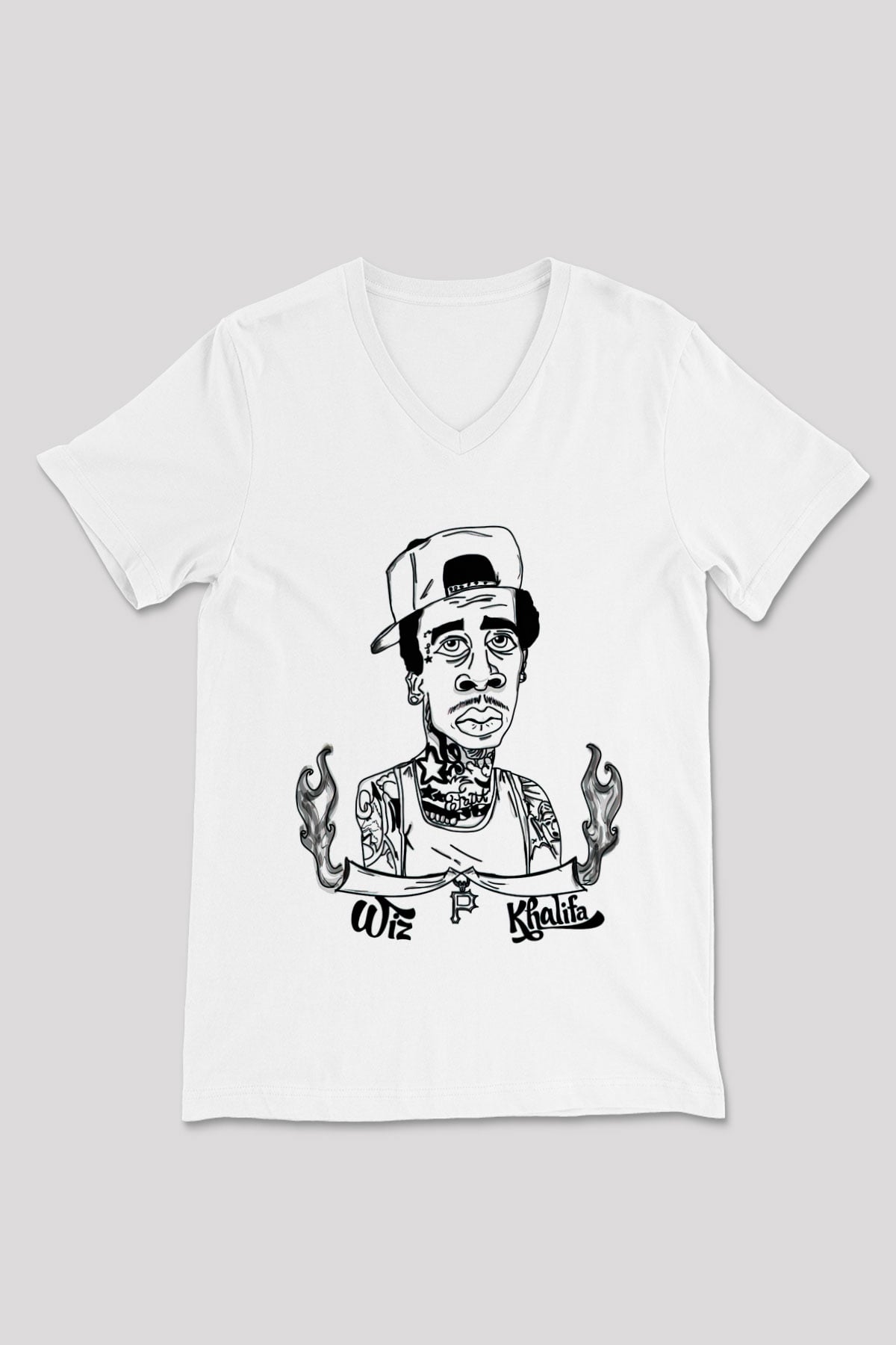 Wiz Khalifa Beyaz Unisex V Yaka Tişört T-Shirt
