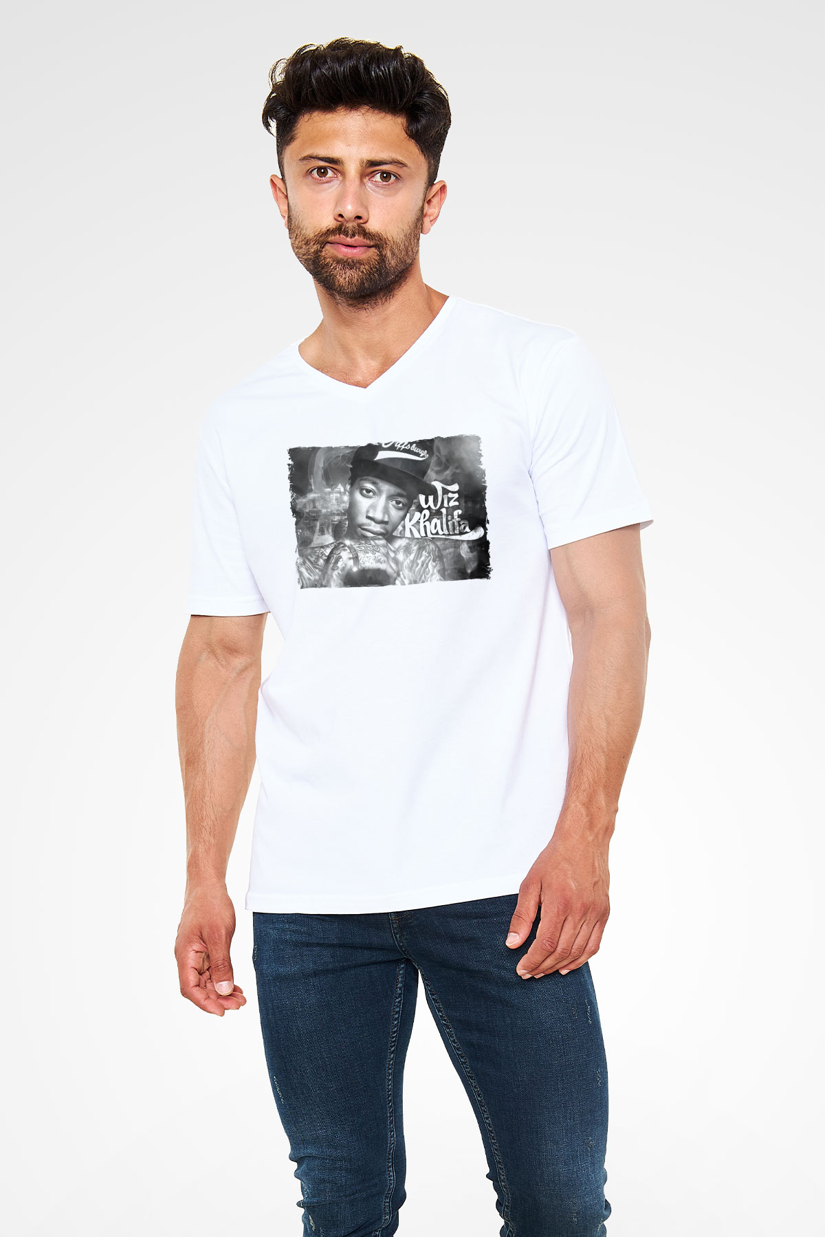 Wiz Khalifa Beyaz Unisex V Yaka Tişört
