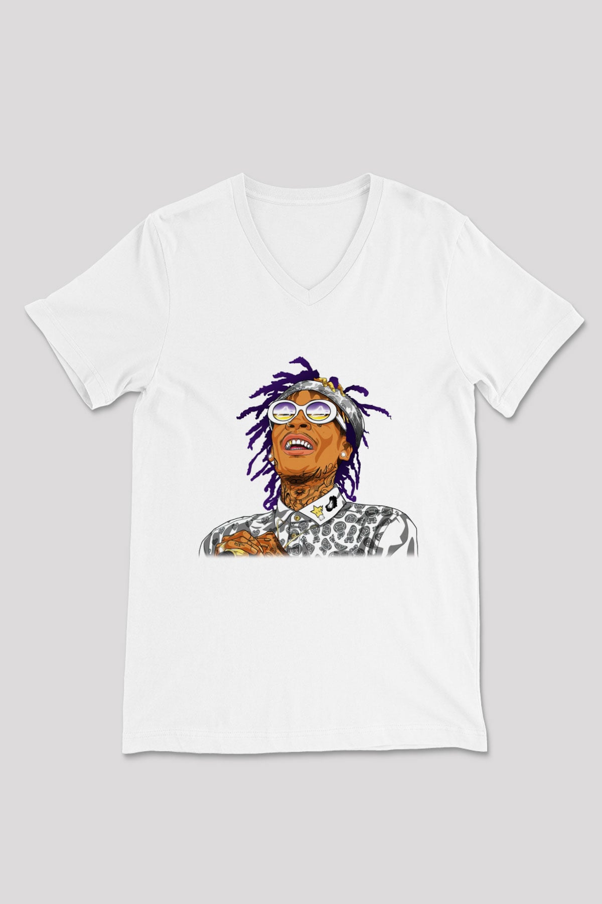 Wiz Khalifa Beyaz Unisex V Yaka Tişört T-Shirt