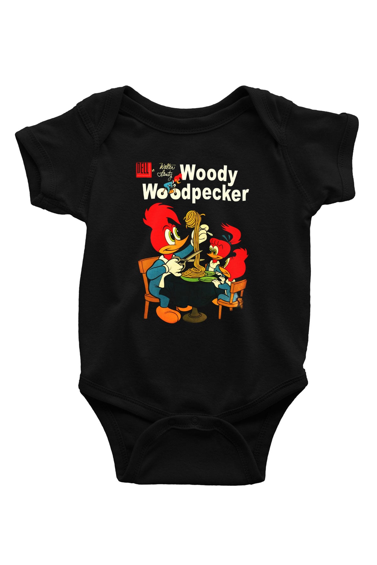 Woody Woodpecker Baskılı Siyah Bebek Body - Zıbın
