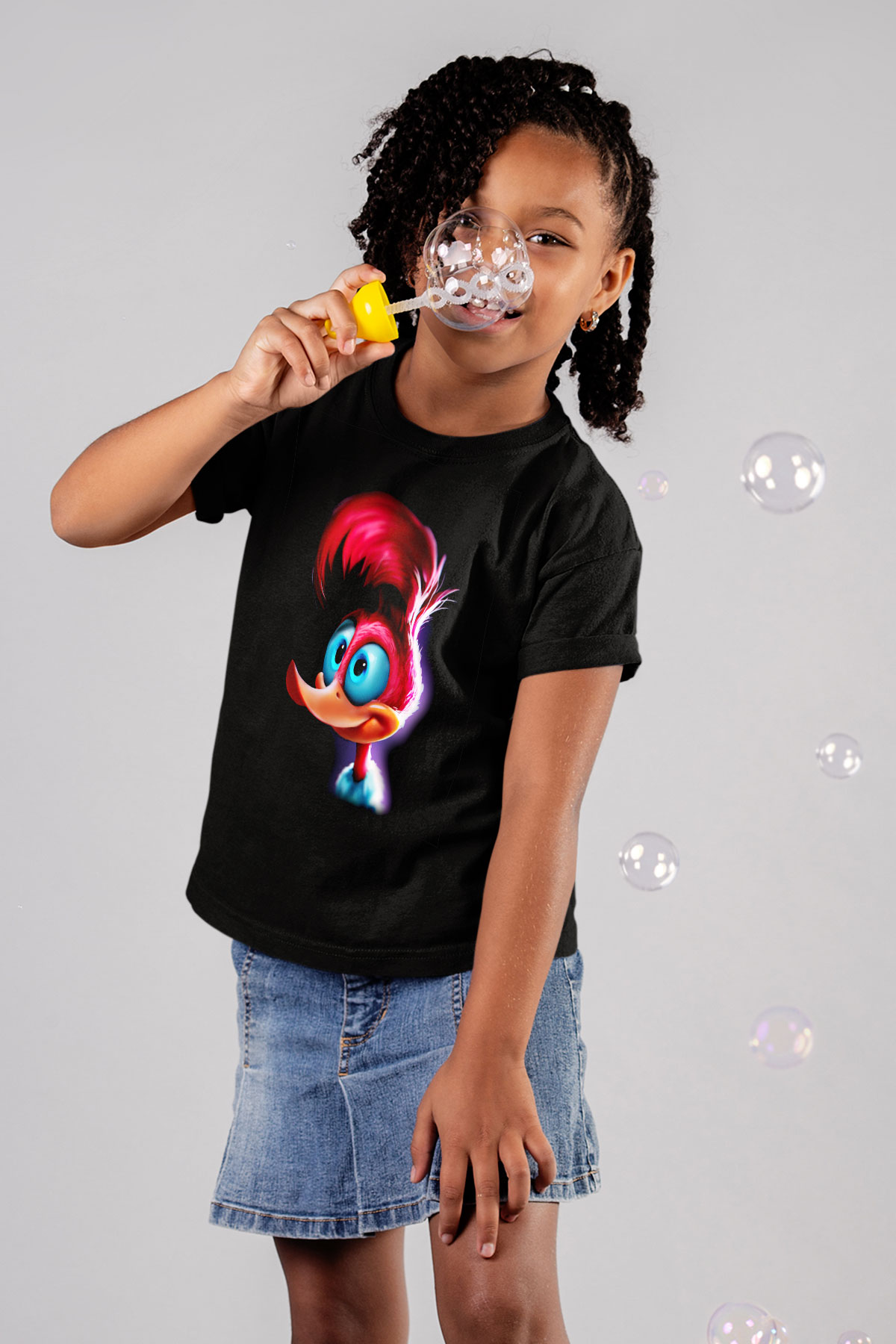 Woody Woodpecker Baskılı Siyah Unisex Çocuk Tişört