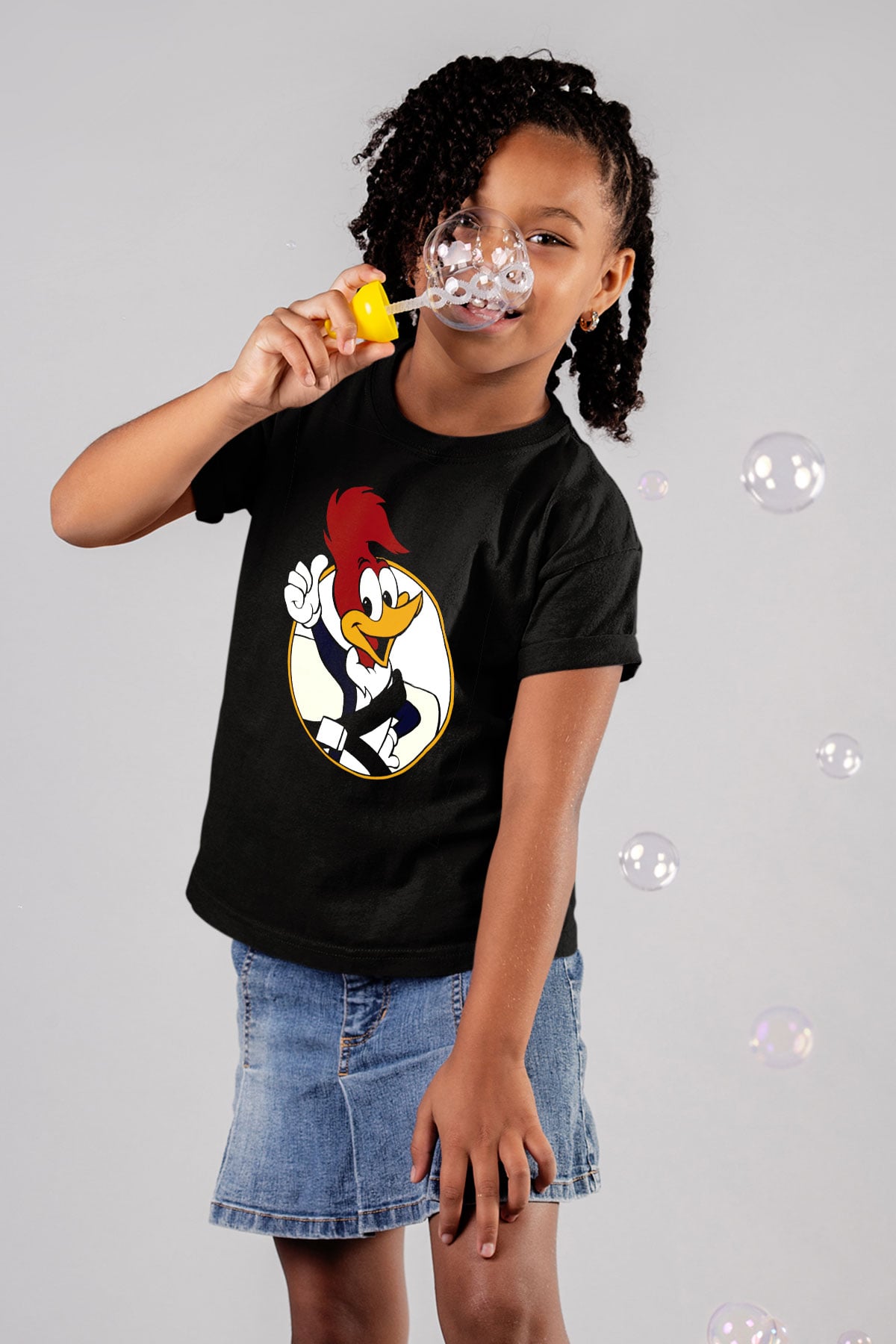 Woody Woodpecker Baskılı Siyah Unisex Çocuk Tişört
