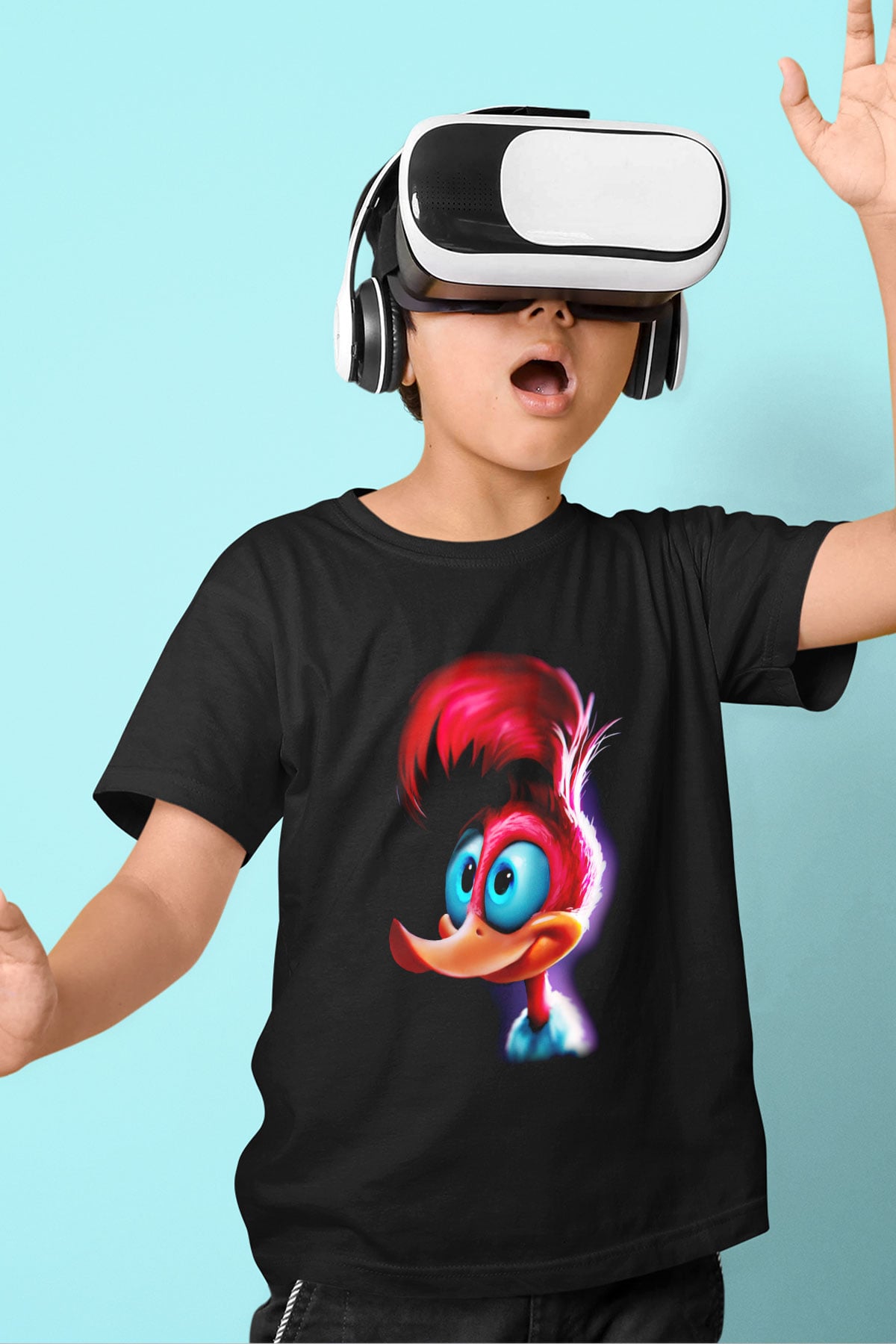 Woody Woodpecker Baskılı Siyah Unisex Çocuk Tişört