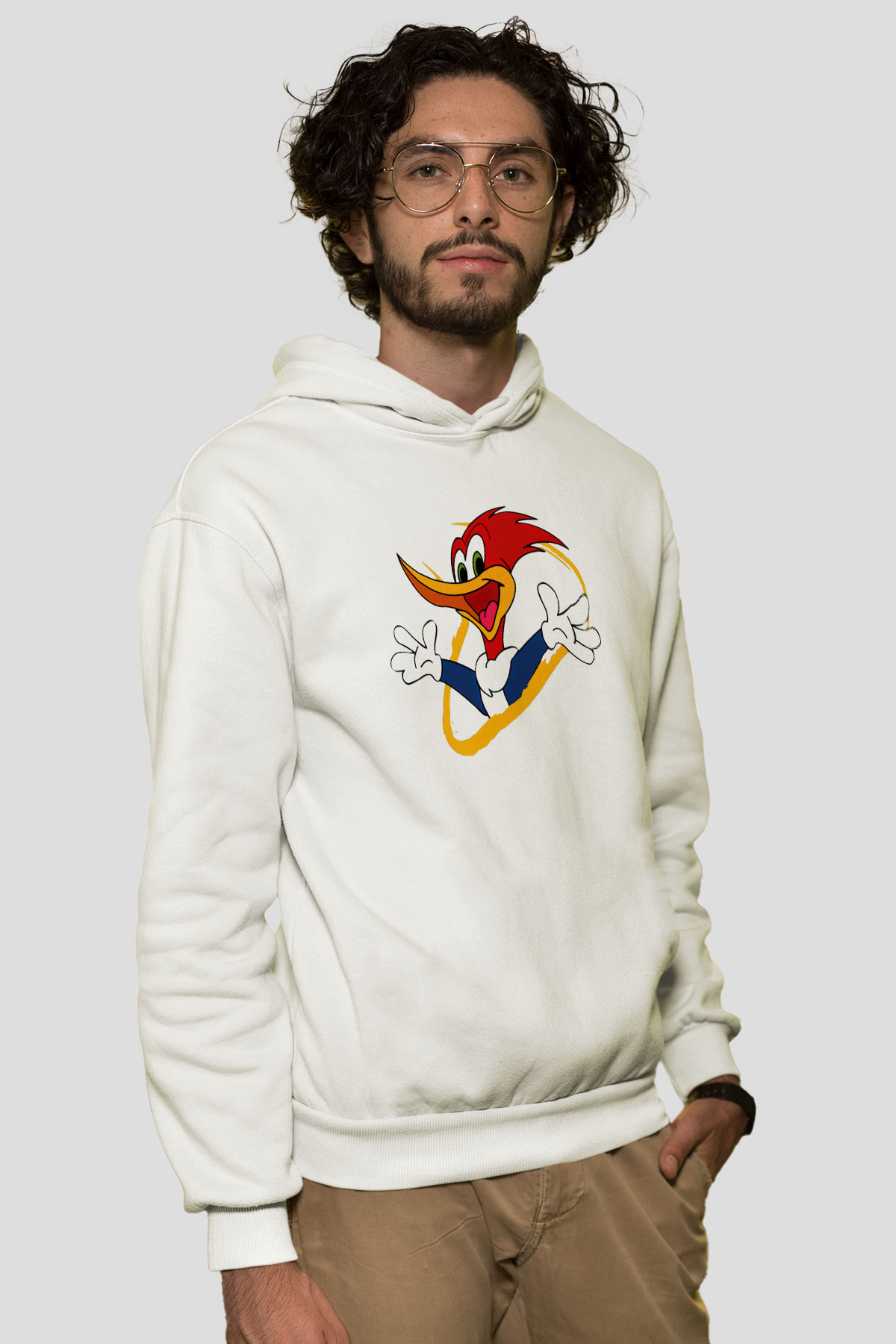 Woody Woodpecker Beyaz Unisex Kapşonlu Sweatshirt