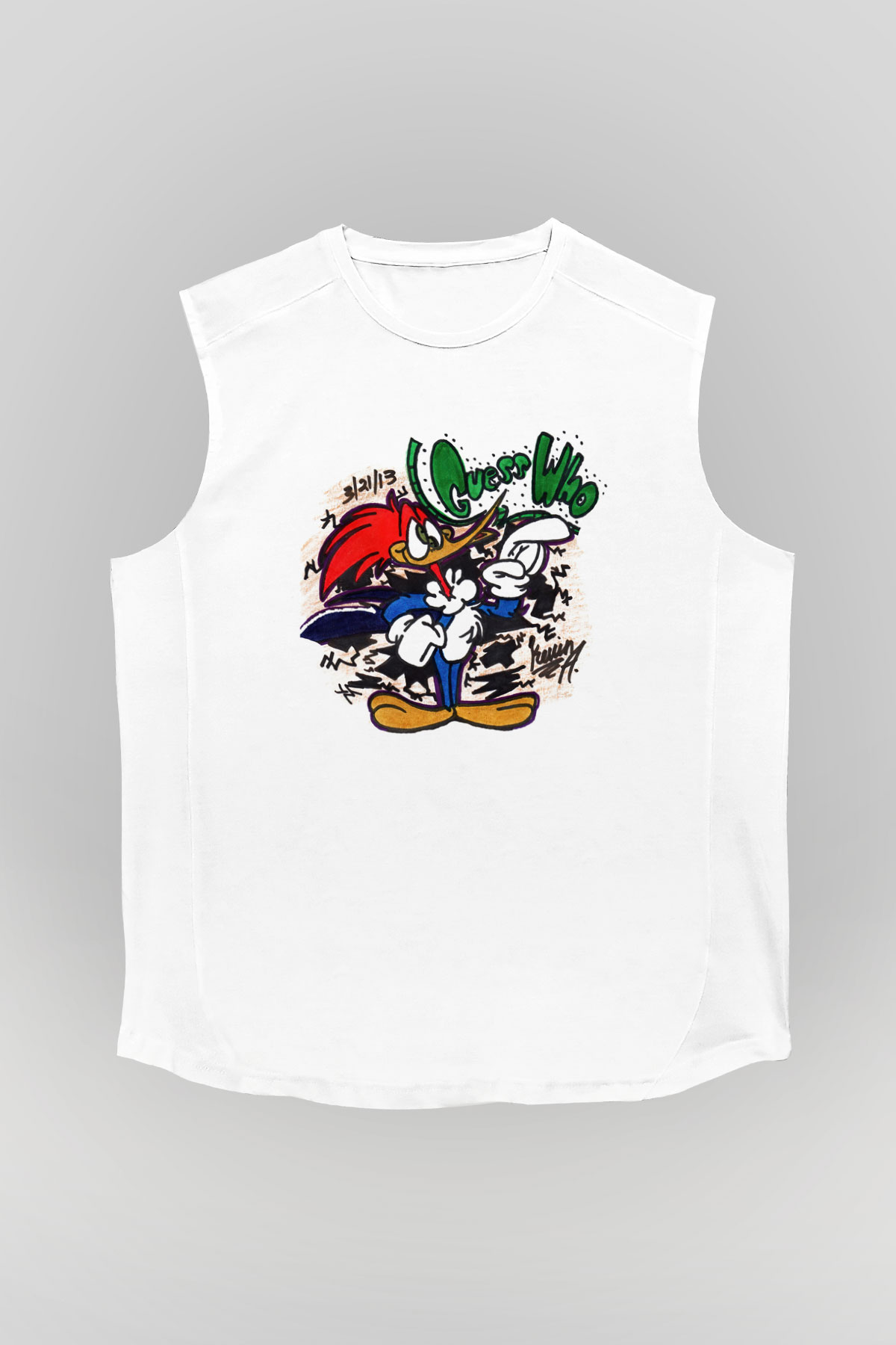 Woody Woodpecker Beyaz Unisex Kolsuz Tişört