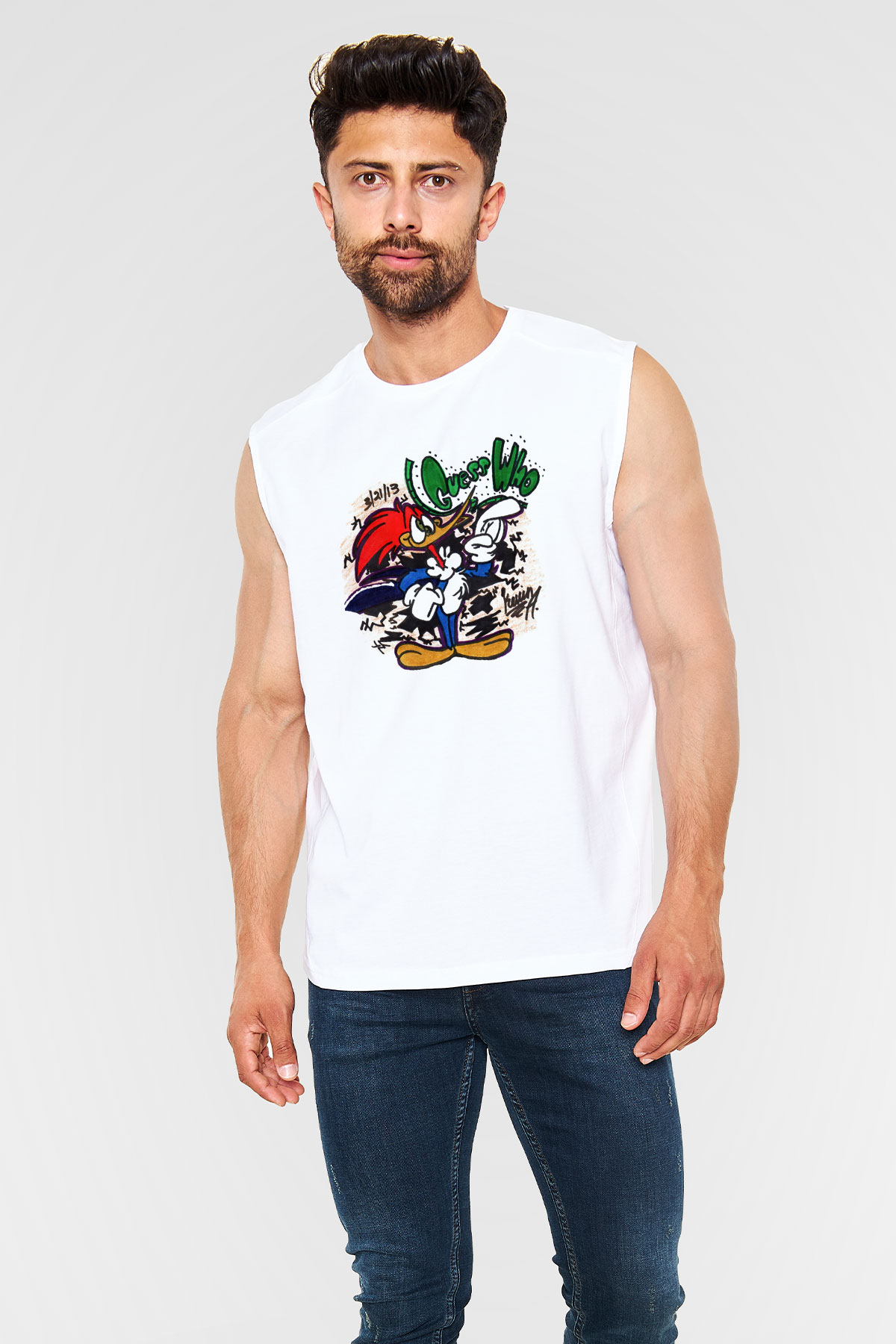 Woody Woodpecker Beyaz Unisex Kolsuz Tişört
