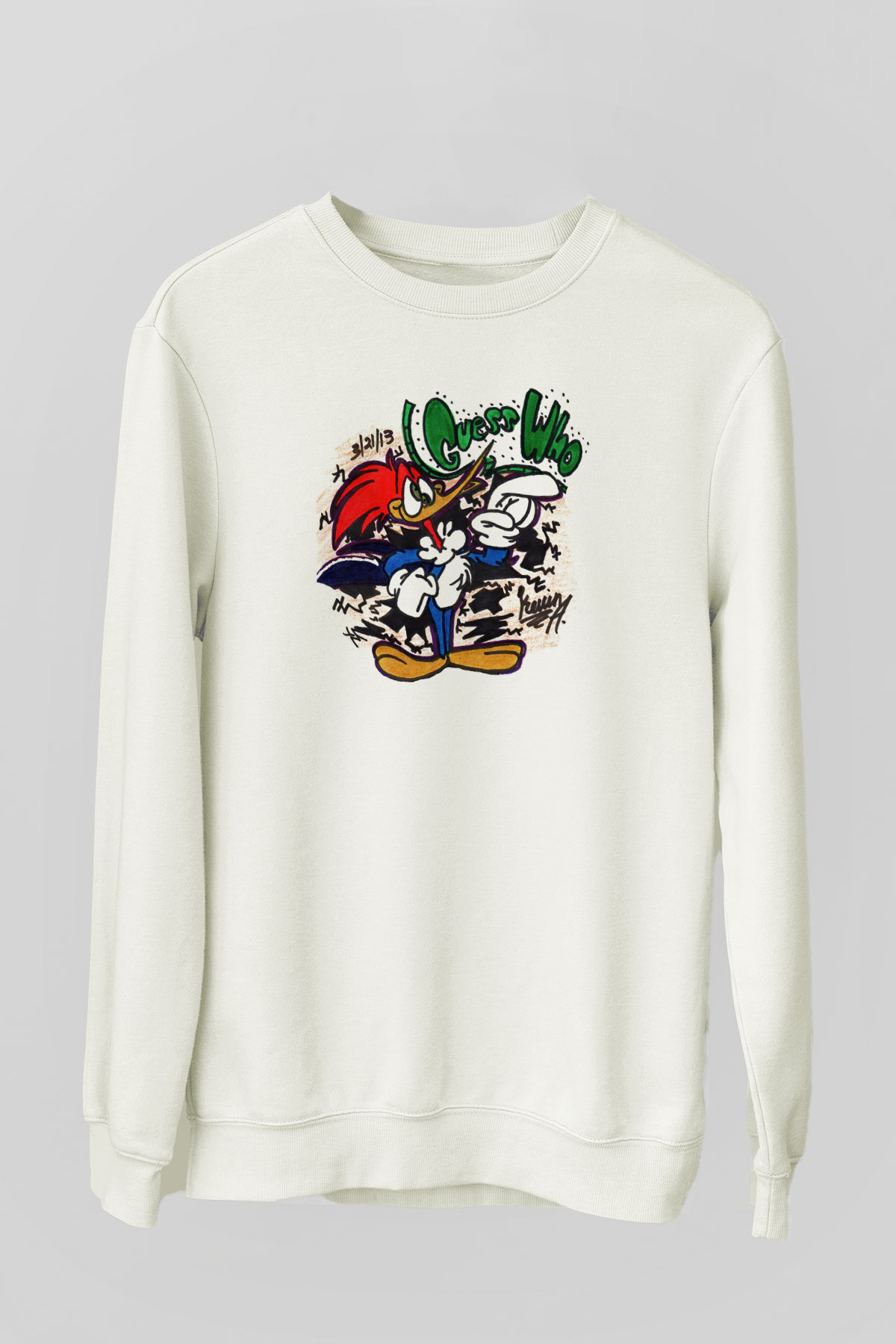 Woody Woodpecker Beyaz Unisex Sweatshirt