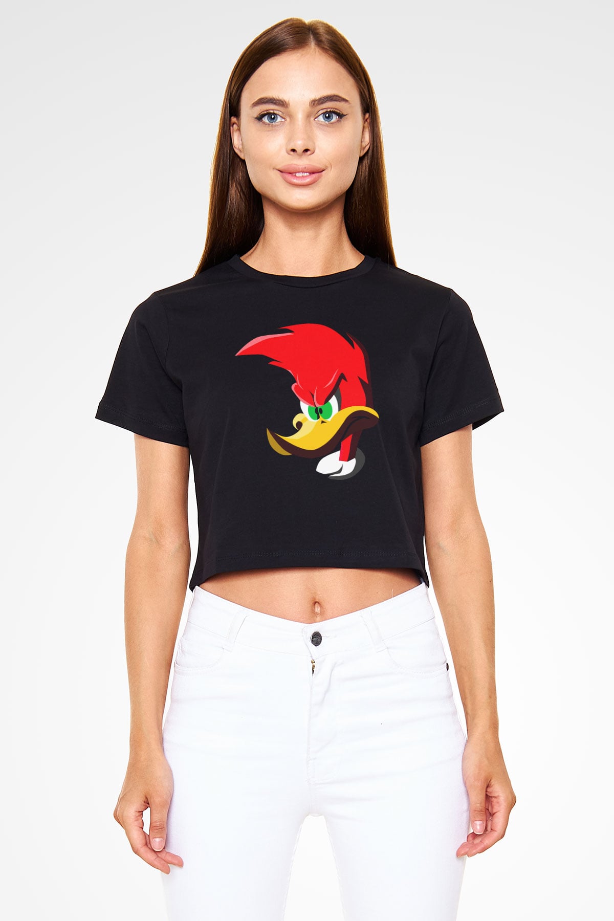 Woody Woodpecker Siyah   Crop Top Tişört