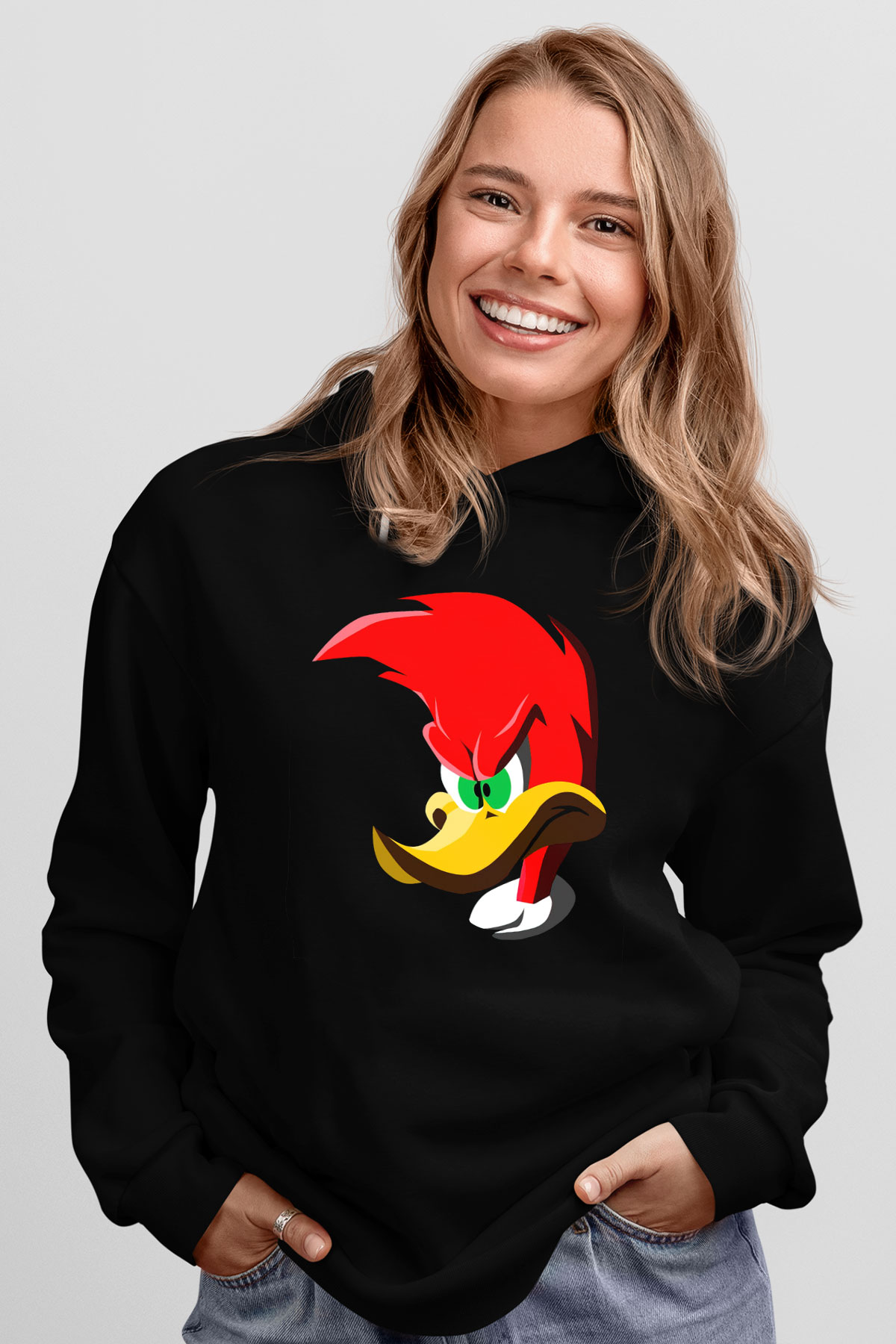 Woody Woodpecker Siyah Unisex Hoodie