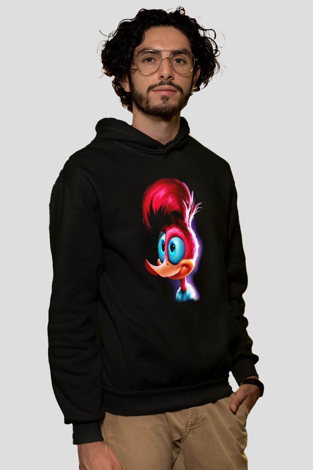 Woody Woodpecker Siyah Unisex Kapüşonlu Sweatshirt