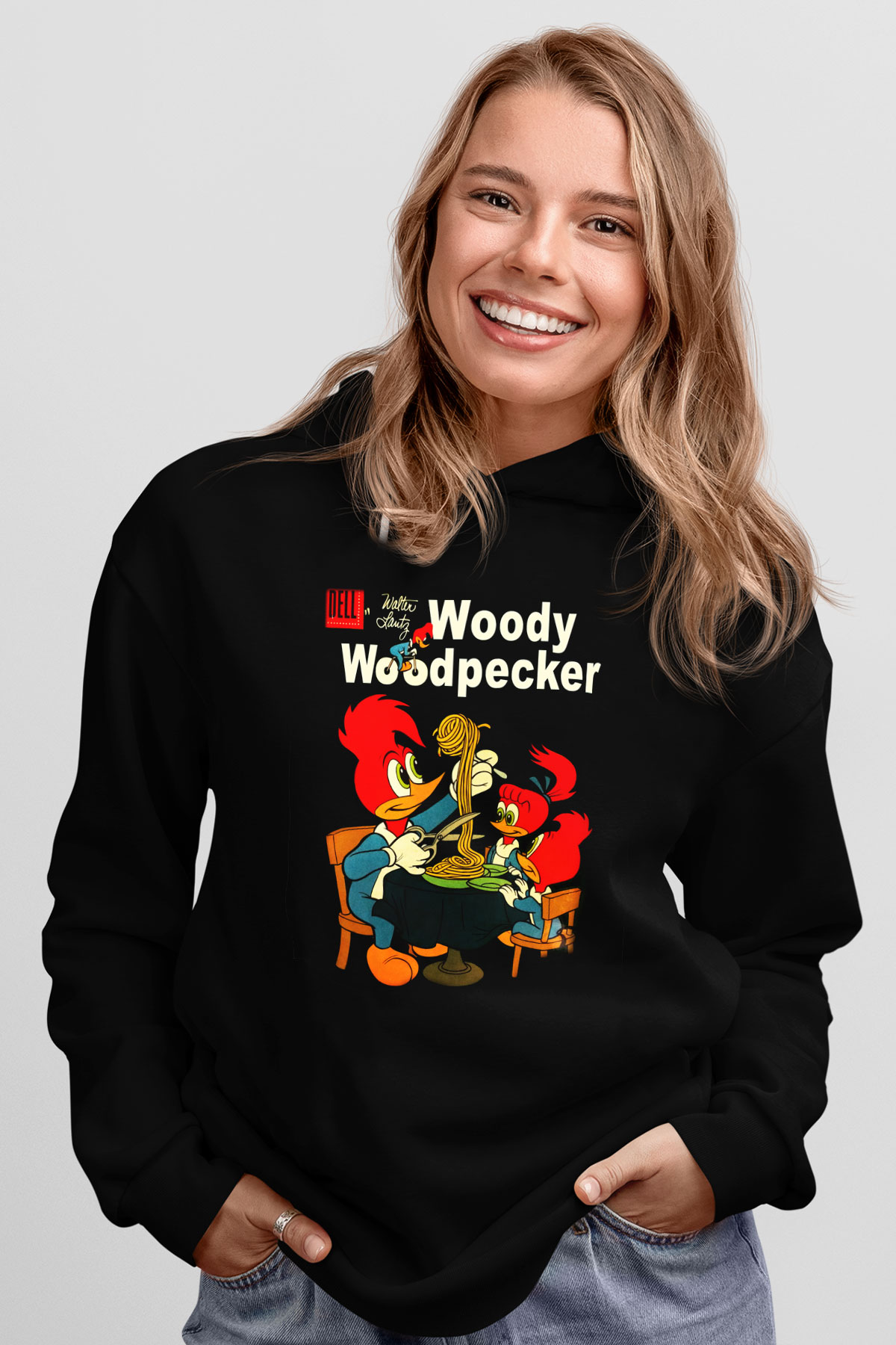 Woody Woodpecker Siyah Unisex Kapüşonlu Sweatshirt