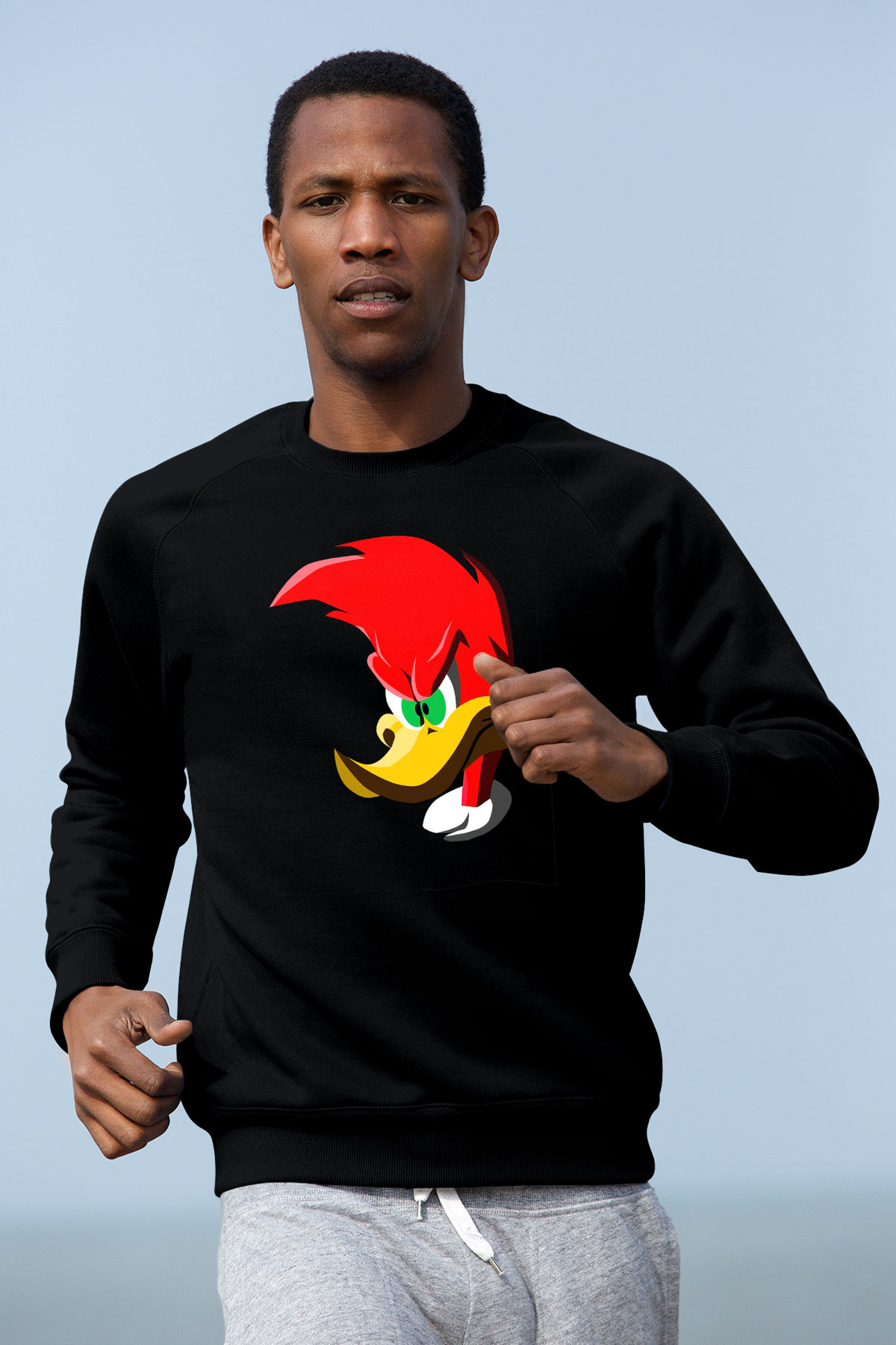 Woody Woodpecker Siyah Unisex  Sweatshirt
