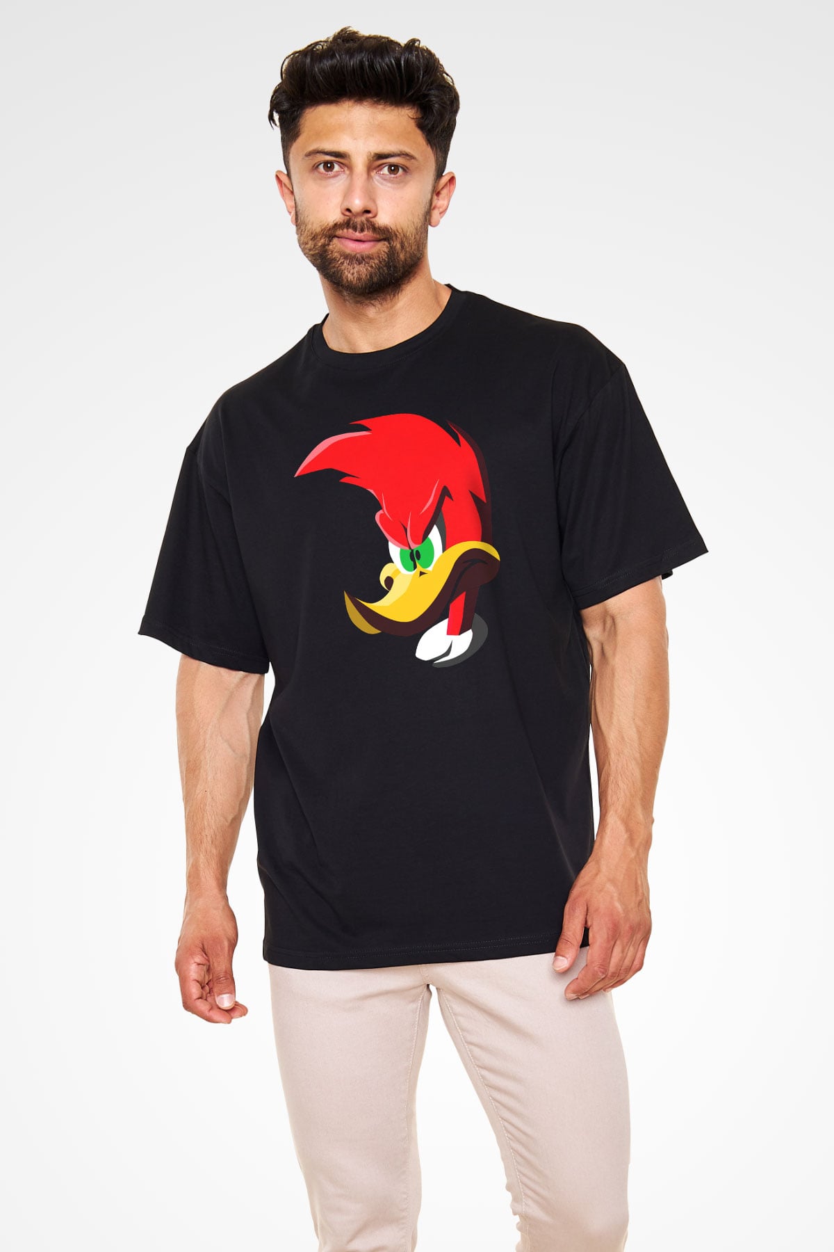 Woody Woodpecker Siyah Oversize Tişört