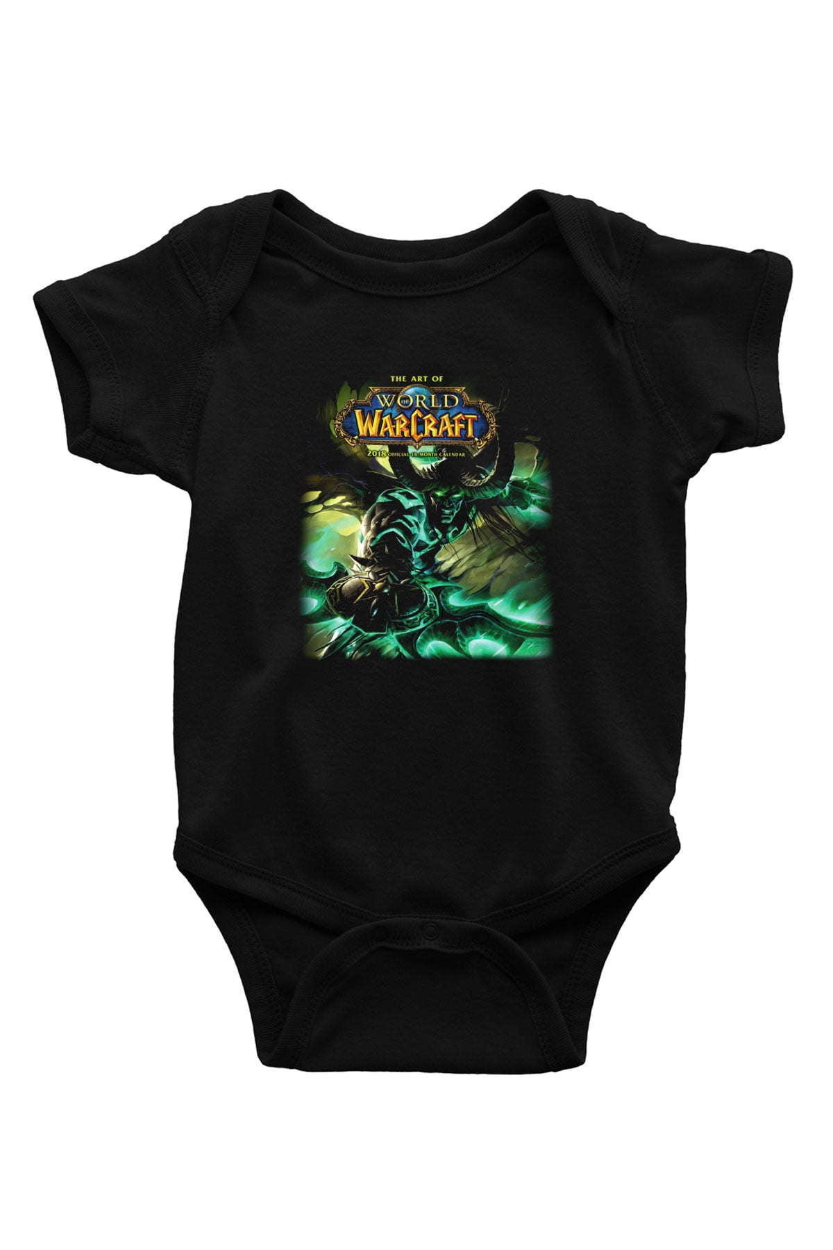 World of Warcraft Baskılı Siyah Bebek Body - Zıbın