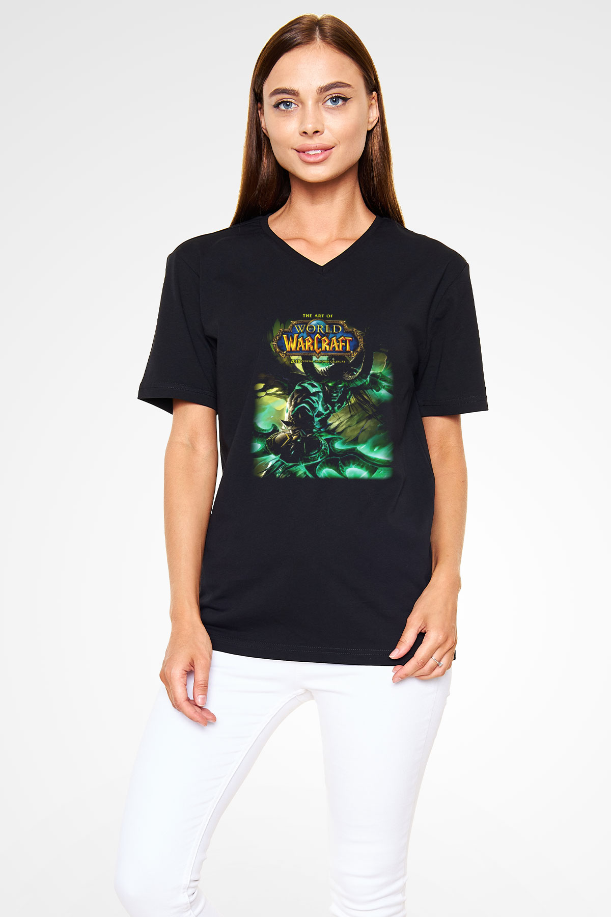 World of Warcraft Siyah Unisex V Yaka Tişört T-Shirt