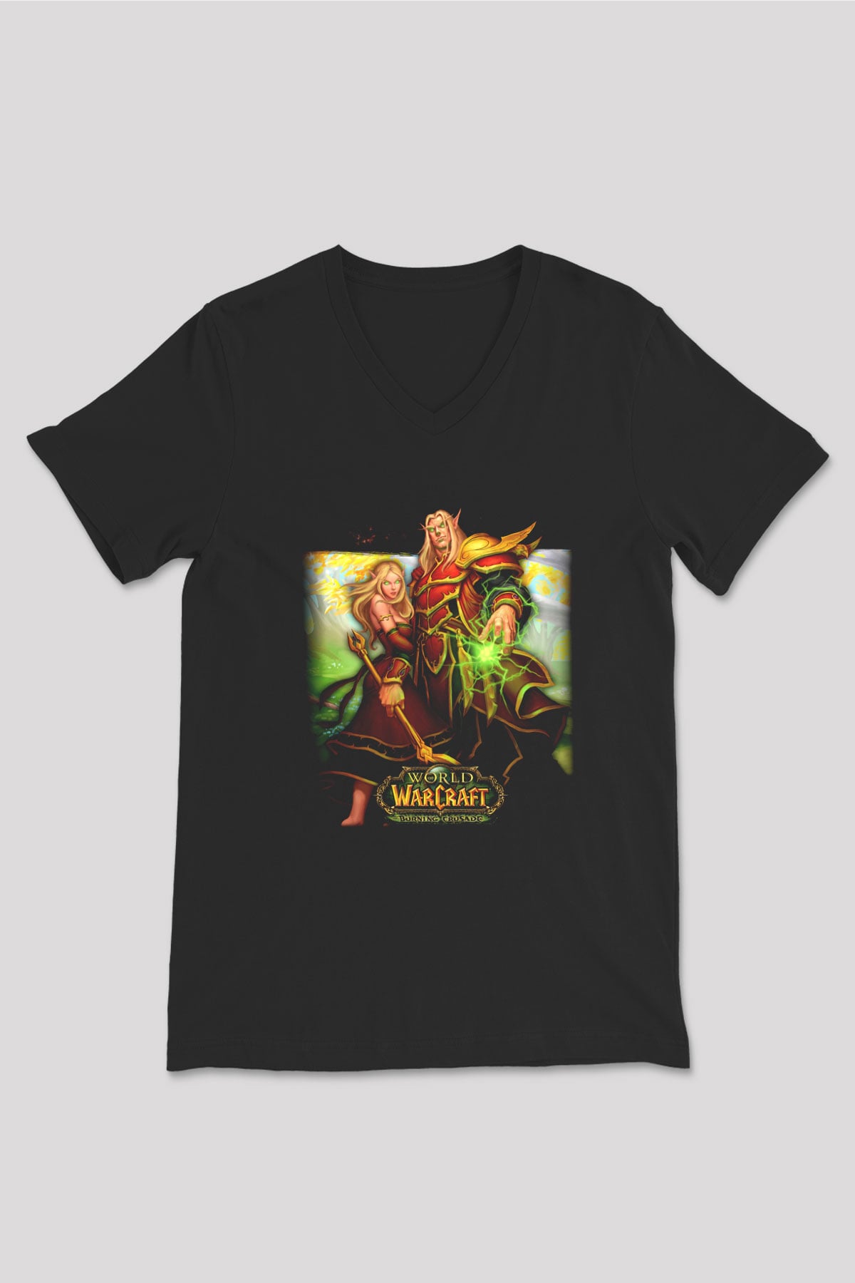 World of Warcraft Siyah Unisex V Yaka Tişört T-Shirt