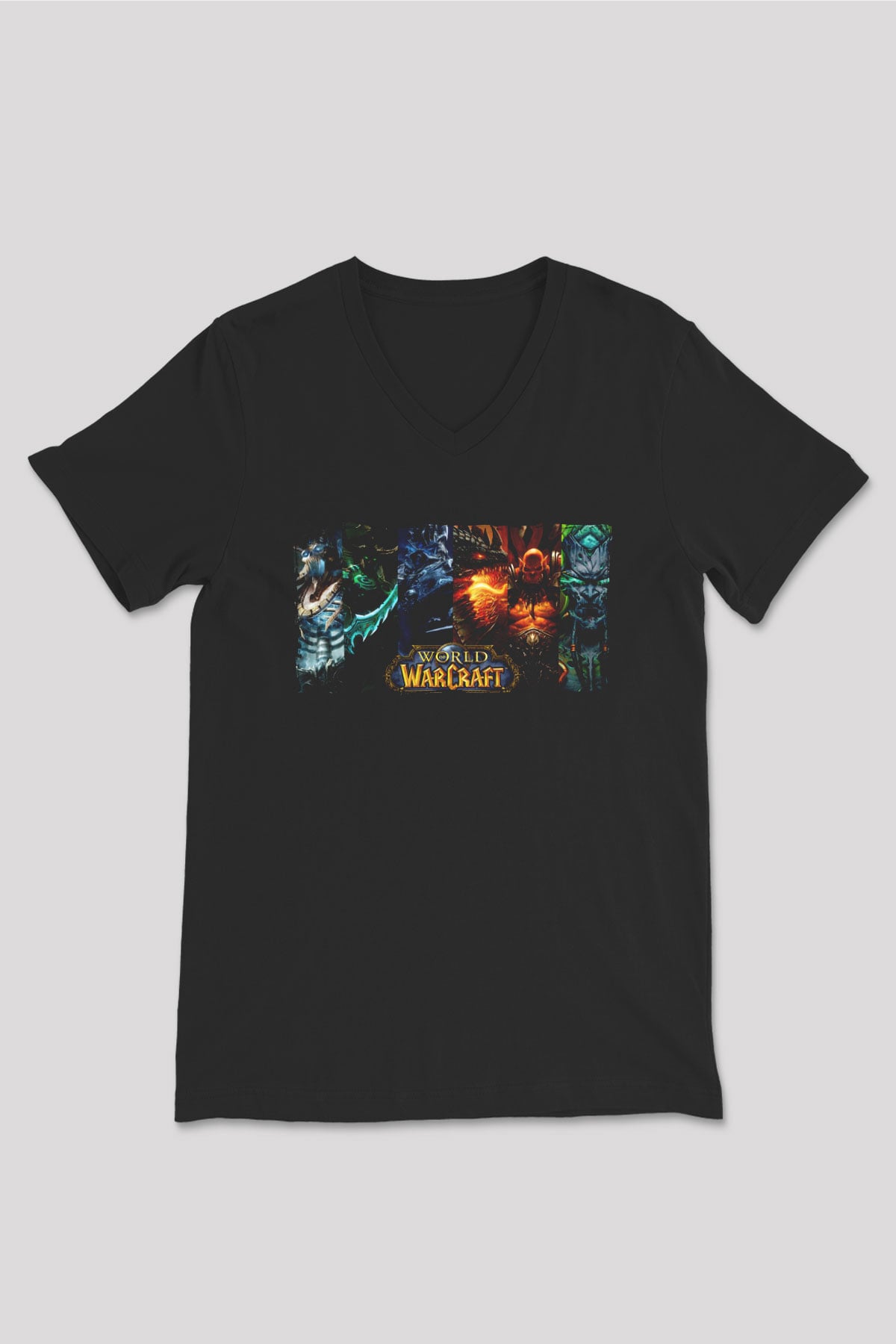 World of Warcraft Siyah Unisex V Yaka Tişört