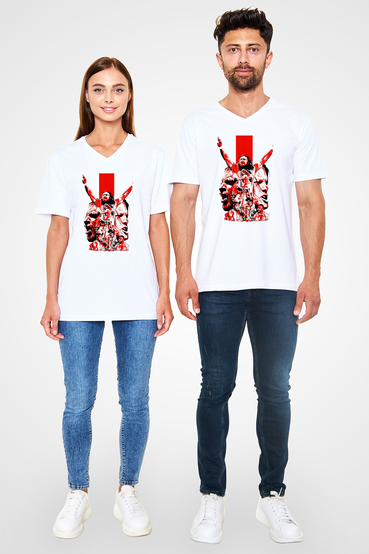 WrestleMania Beyaz Unisex  V Yaka Tişört