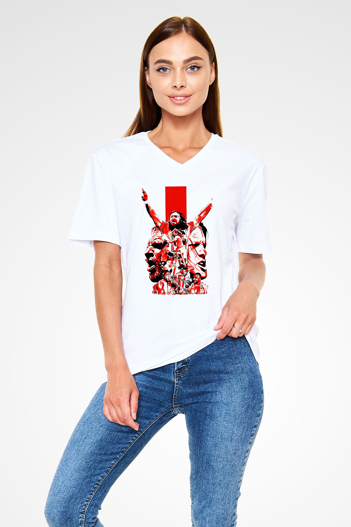 WrestleMania Beyaz Unisex  V Yaka Tişört