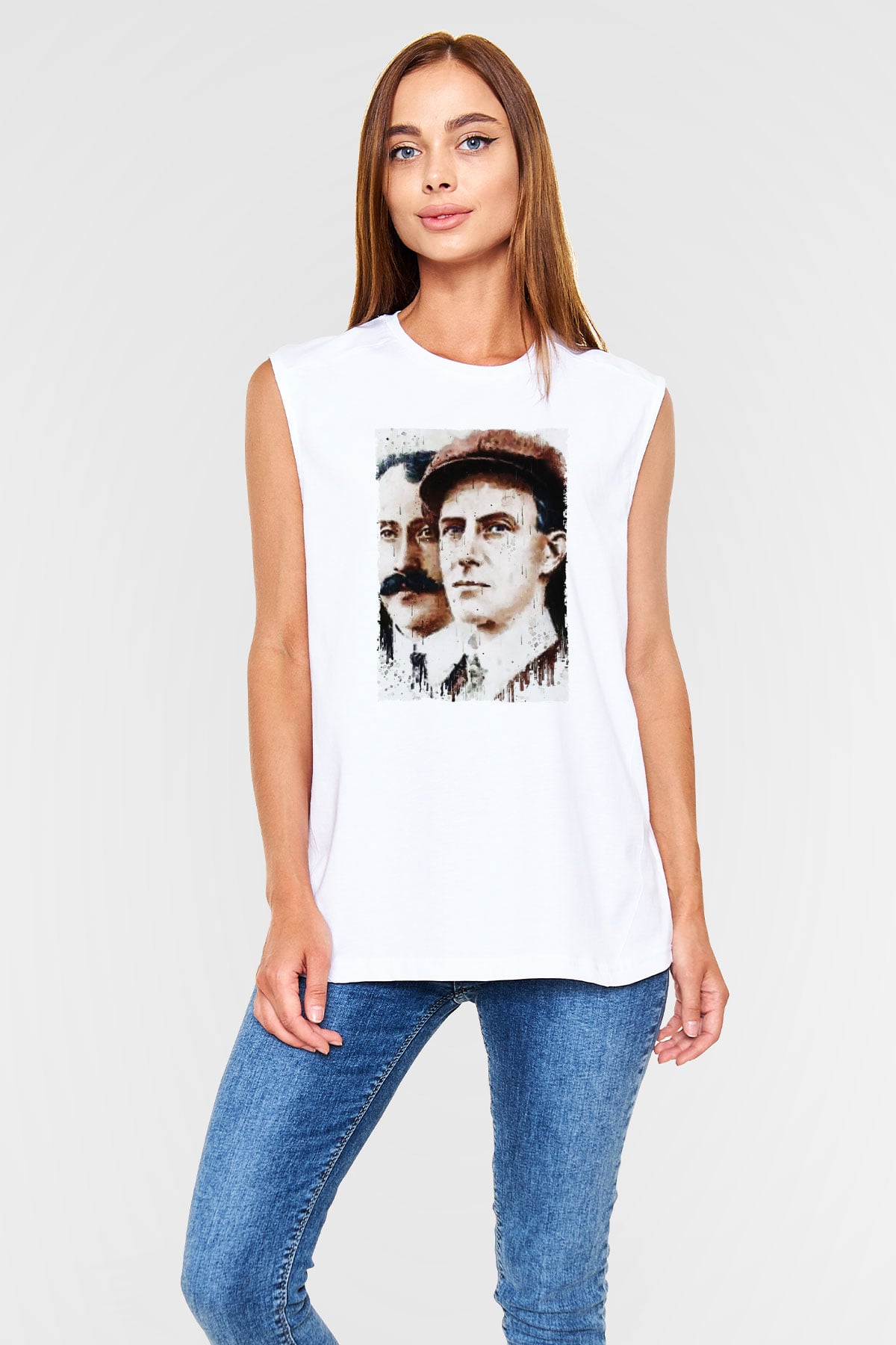 Wright Kardeşler Baskılı Unisex Kolsuz Beyaz Tişört - Tshirt